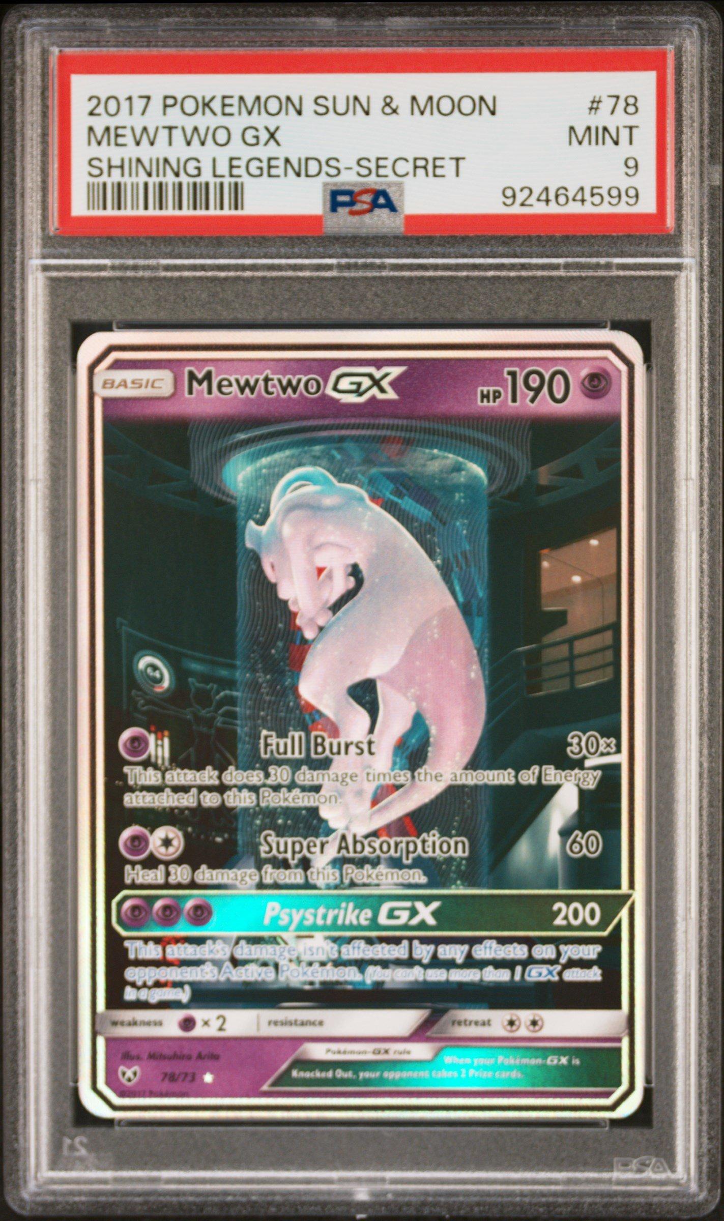 2017 Pokemon Sun & Moon Shining Legends 78 Mewtwo Gx Secret PSA 9