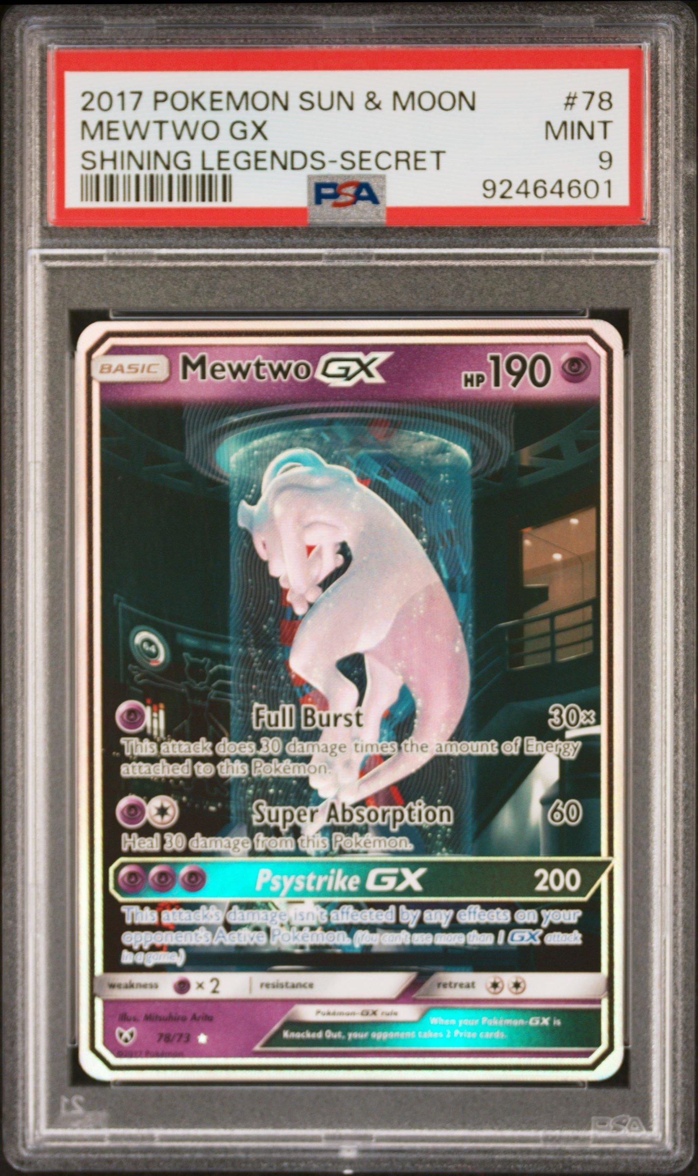 2017 Pokemon Sun & Moon Shining Legends 78 Mewtwo Gx Secret PSA 9