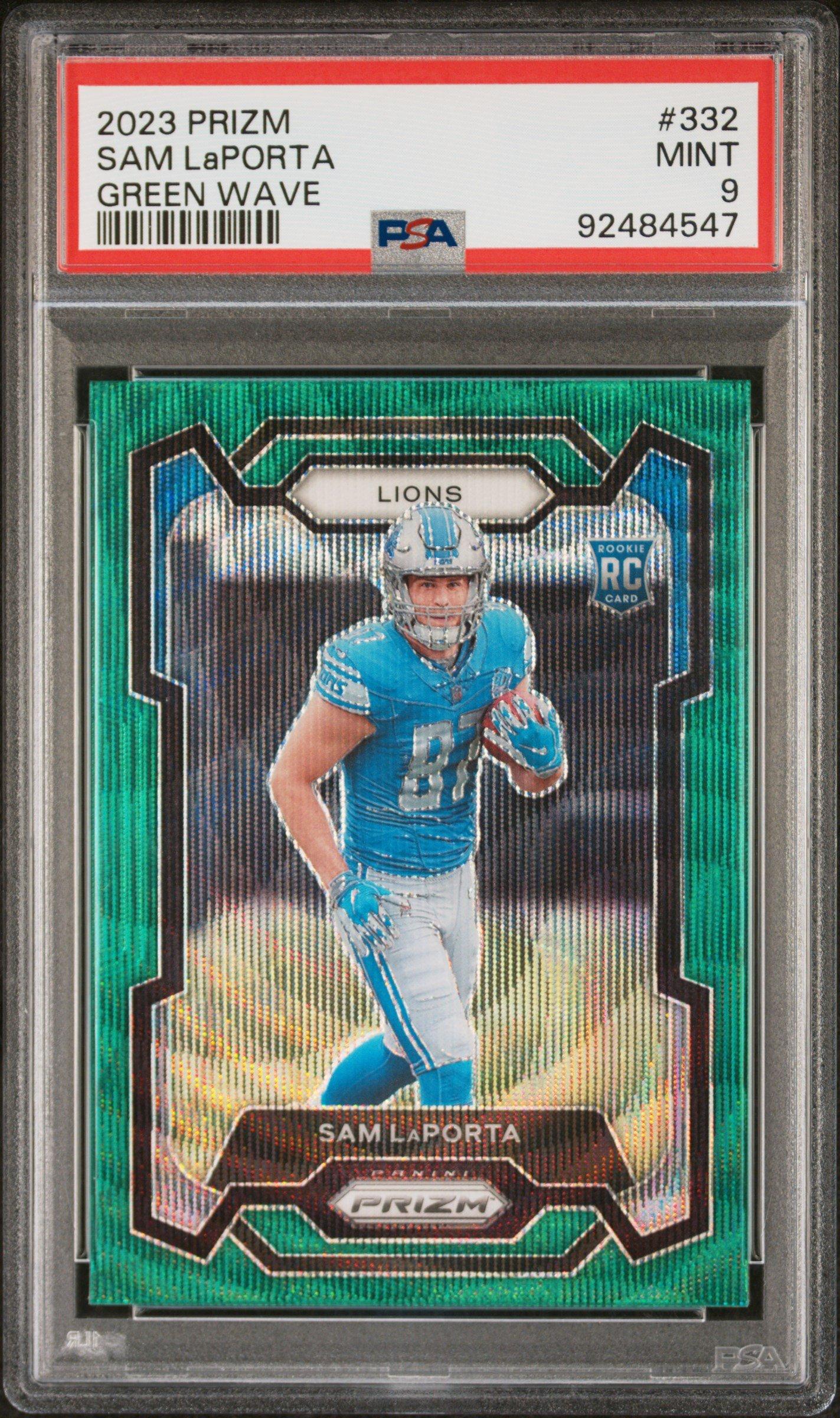 2023 Panini Prizm 332 Sam Laporta Green Wave PSA 9