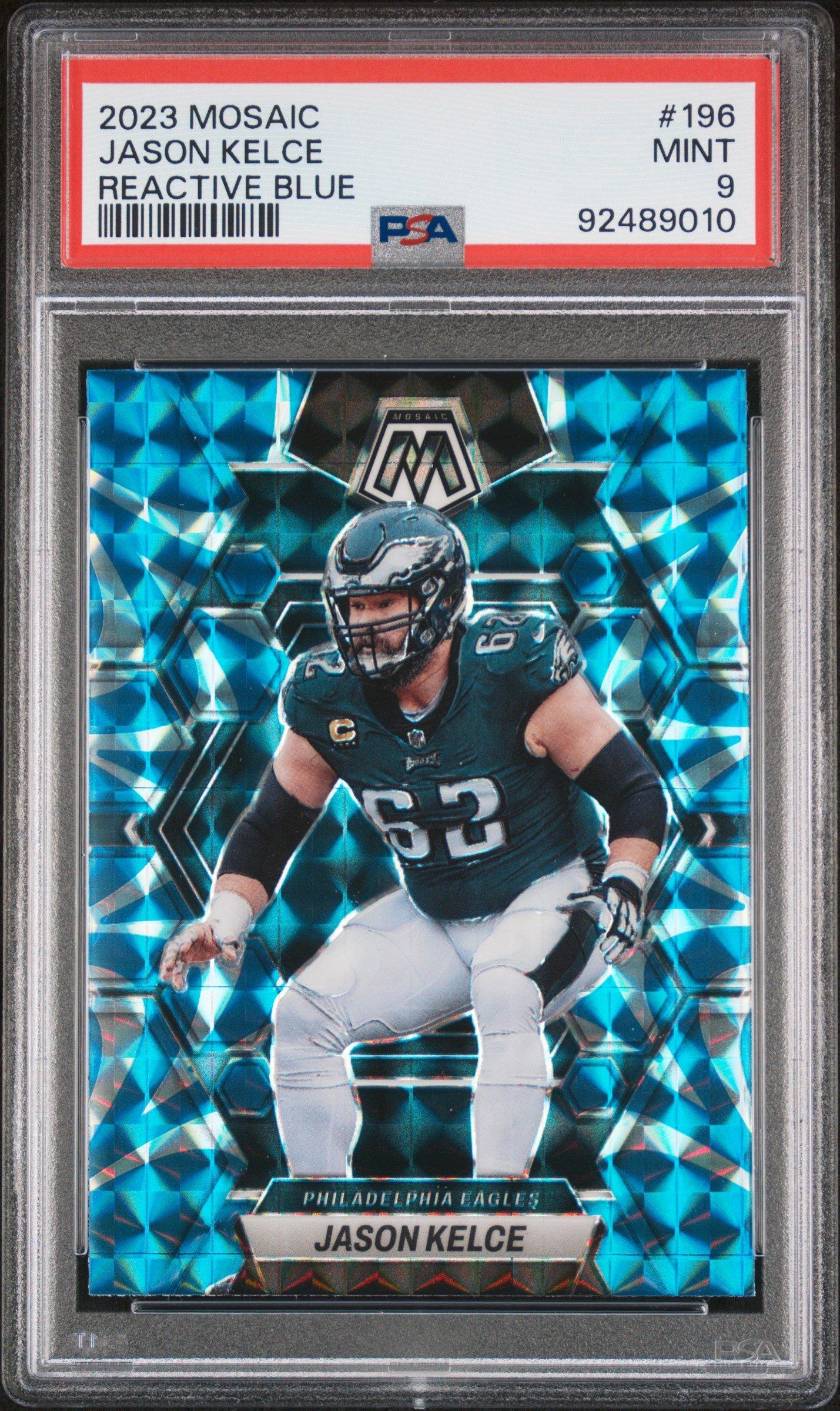 2023 Panini Mosaic 196 Jason Kelce Reactive Blue PSA 9