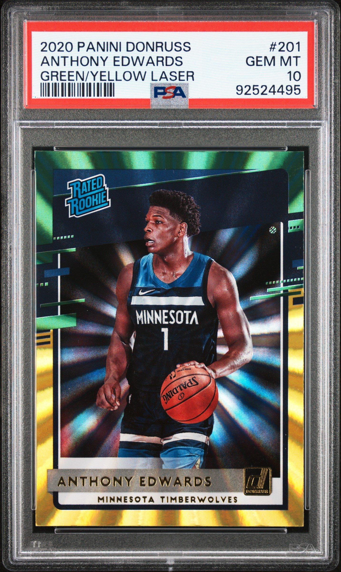2020 Panini Donruss 201 Anthony Edwards Green/yellow Laser PSA 10