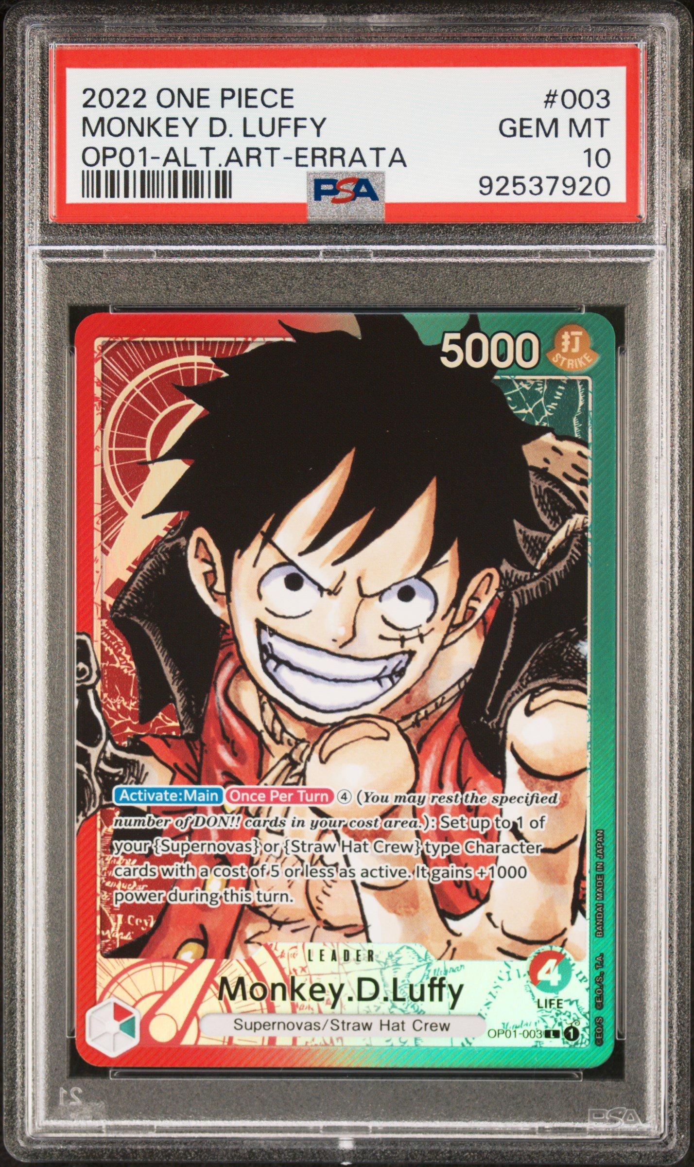 2022 One Piece Op01-romance Dawn 003 Monkey D. Luffy Alternate Art