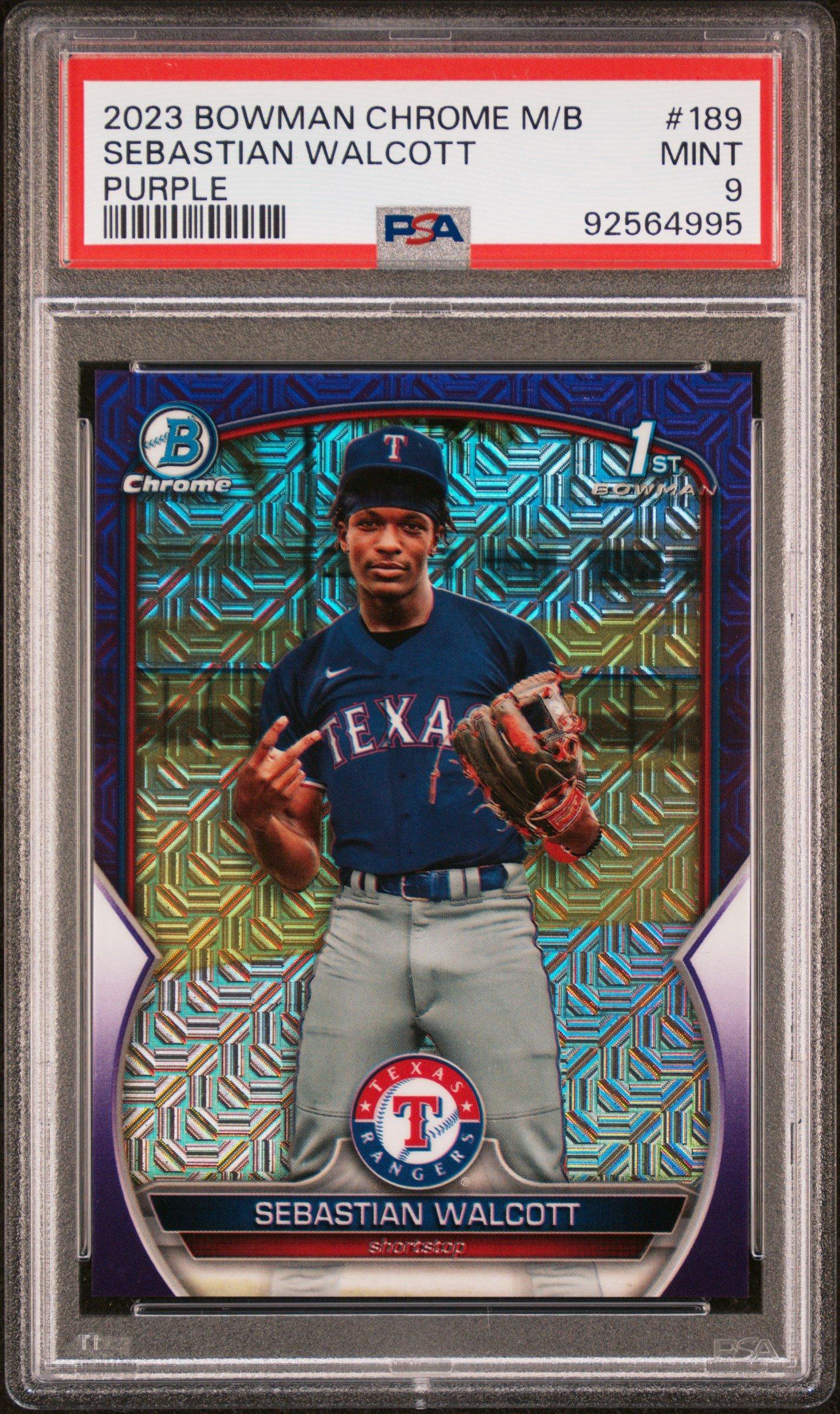 2023 Bowman Mega Box Chrome 189 Sebastian Walcott Purple Refractor PSA 9