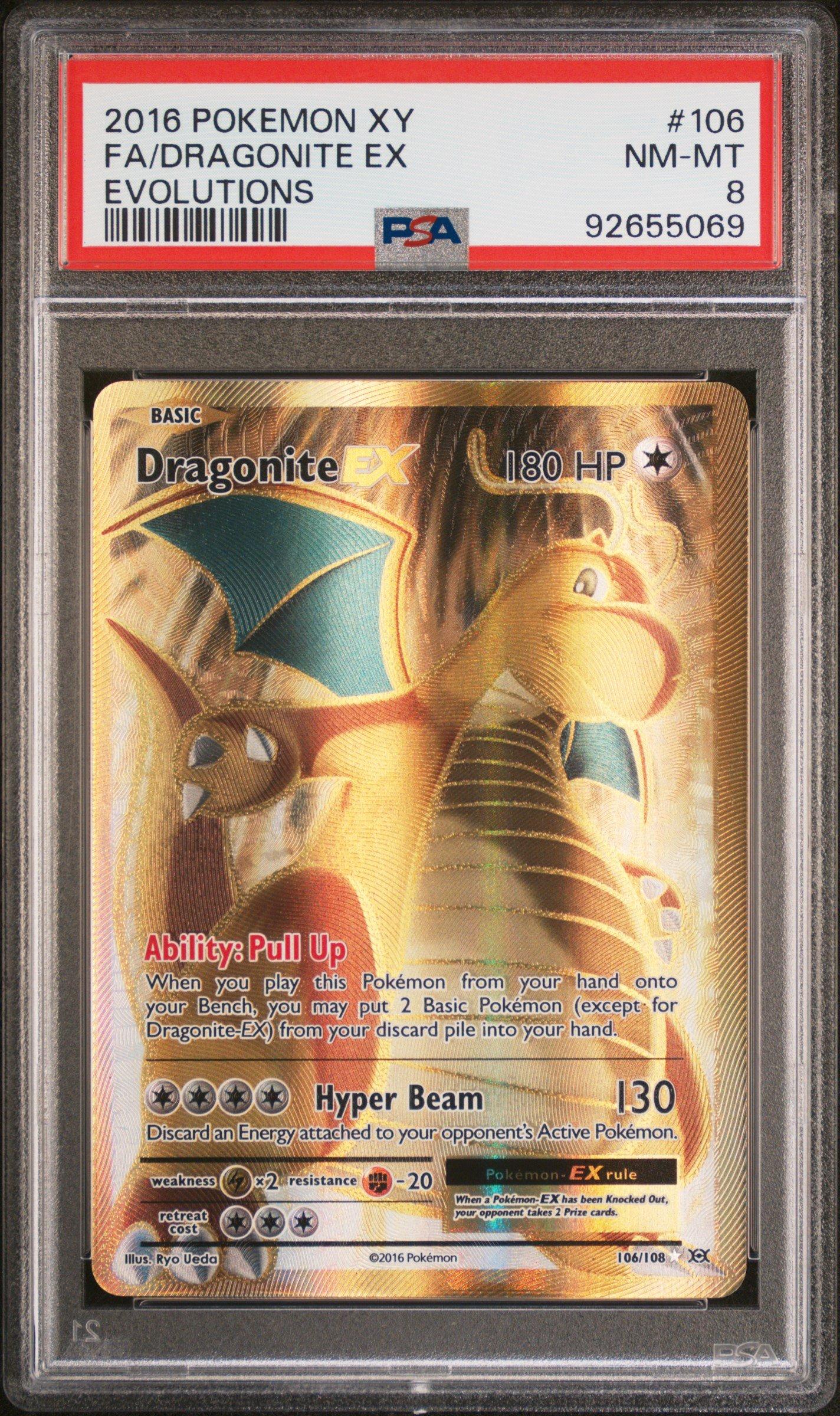 2016 Pokemon Xy Evolutions 106 Full Art/dragonite Ex PSA 8 Graded