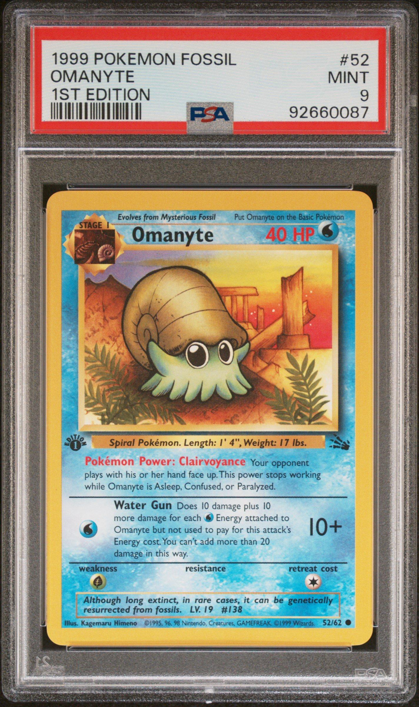1999 Pokemon Fossil 52 Omanyte 1st Edition PSA 9 Graded Card | GameStop