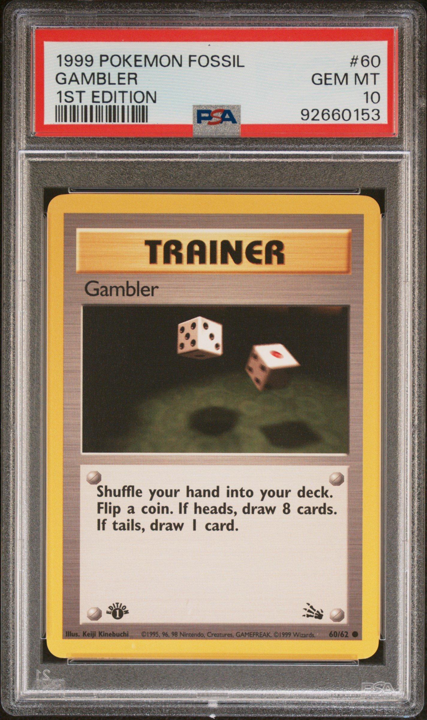 1999 Pokemon Fossil 60 Gambler 1st Edition PSA 10 Graded Card