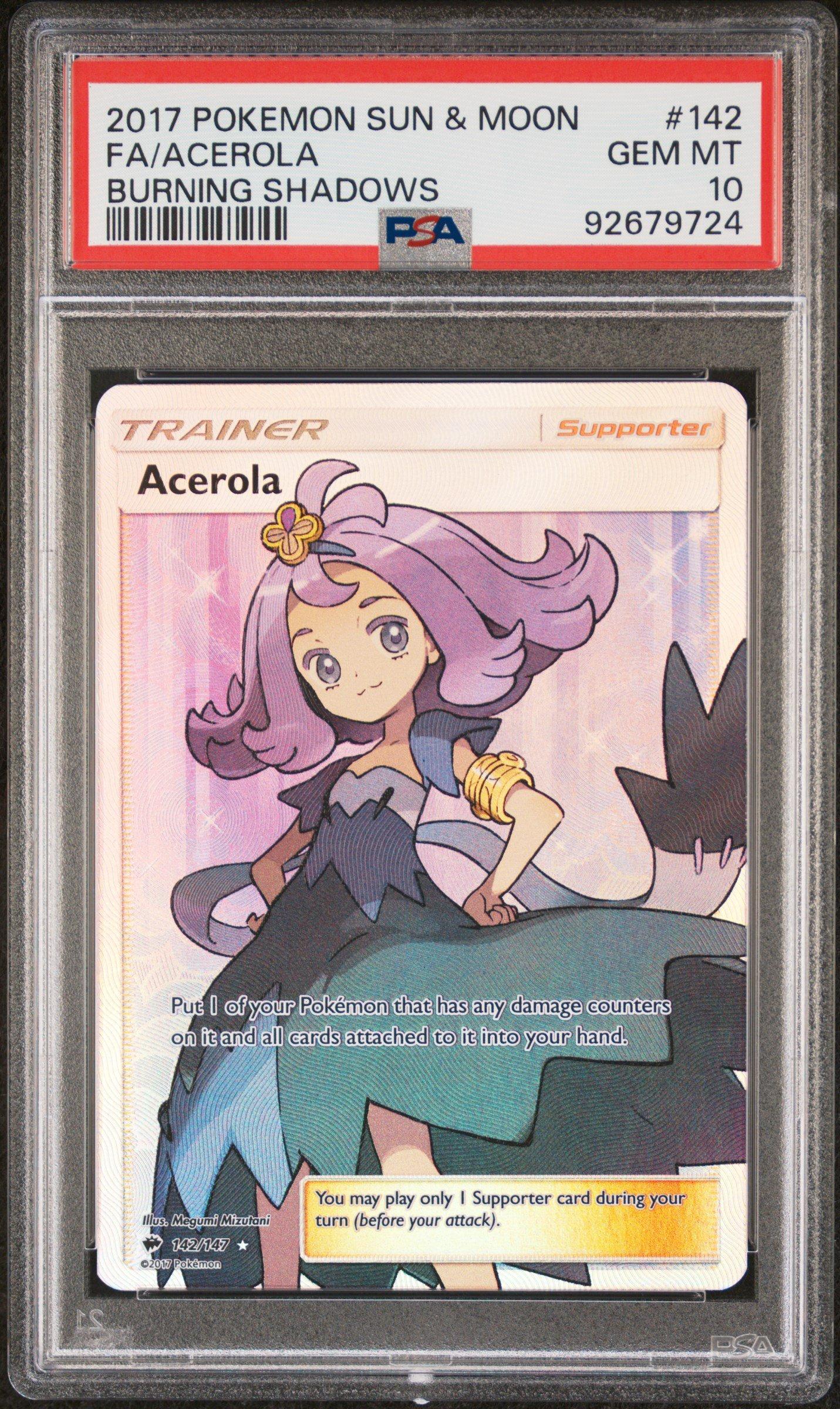 2017 Pokemon Sun & Moon Burning Shadows 142 Full Art/acerola PSA