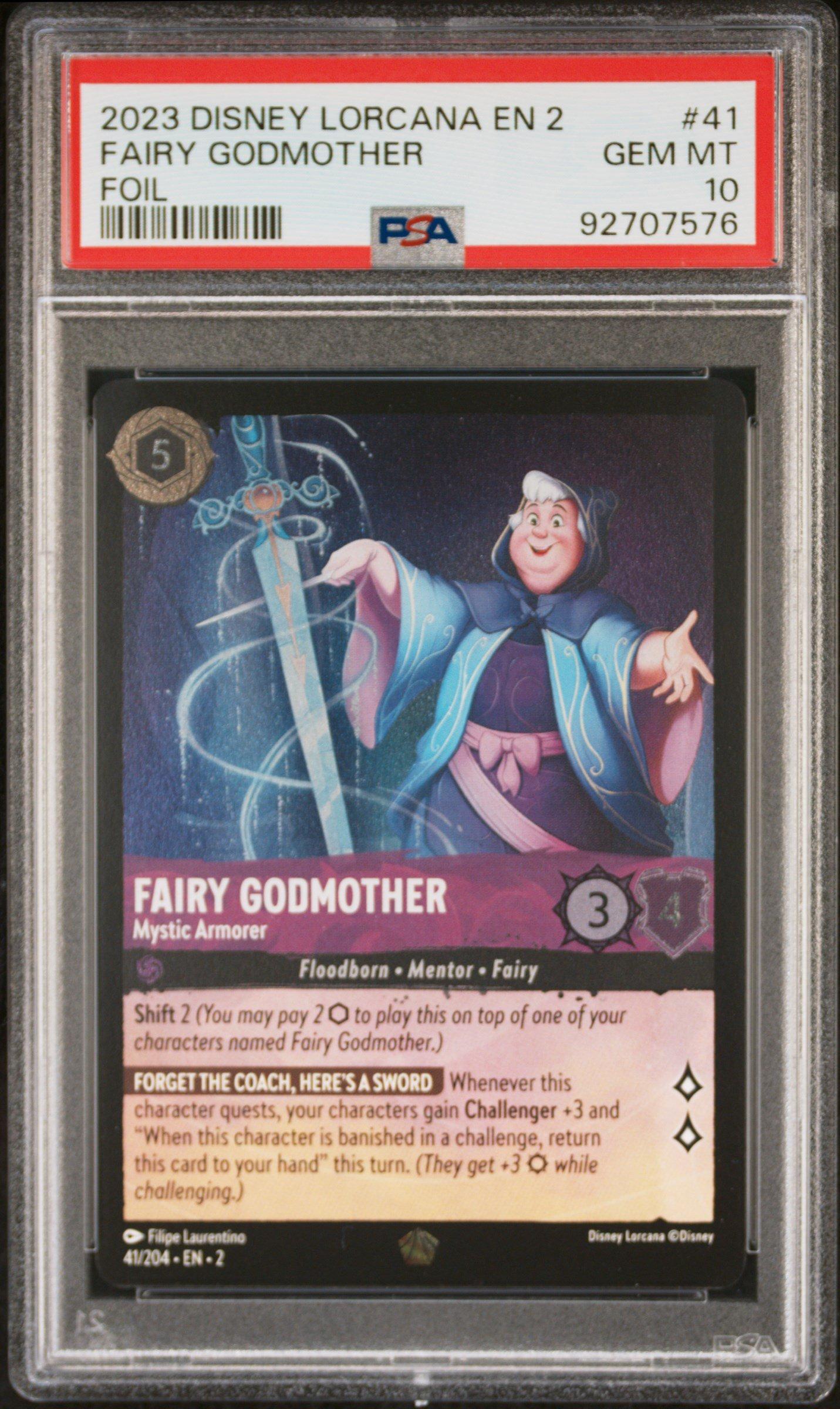 2023 Disney Lorcana En 2-rise Of The Floodborn 41 Fairy Godmother - Mystic Armorer Foil PSA 10