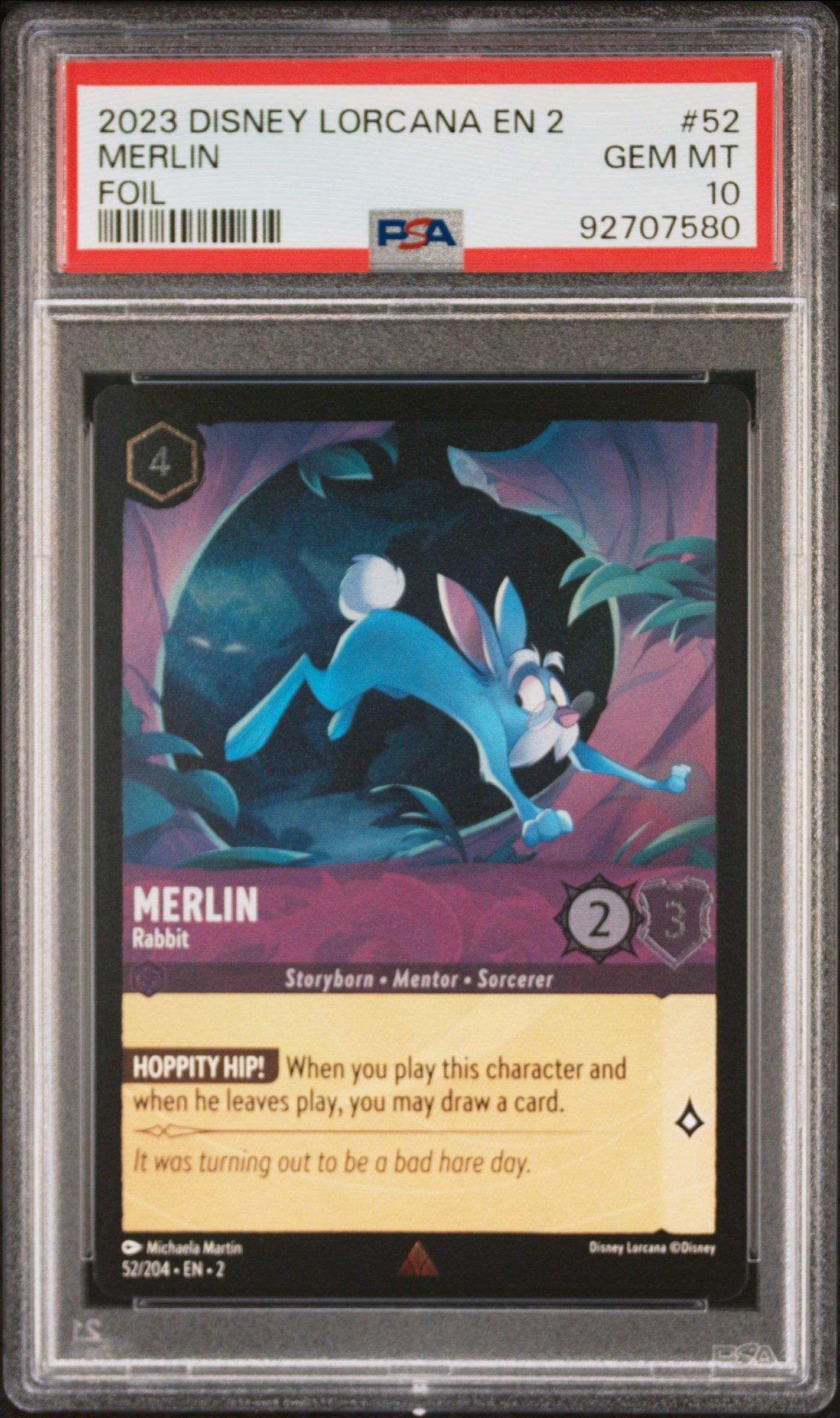 2023 Disney Lorcana En 2-rise Of The Floodborn 52 Merlin - Rabbit Foil PSA 10