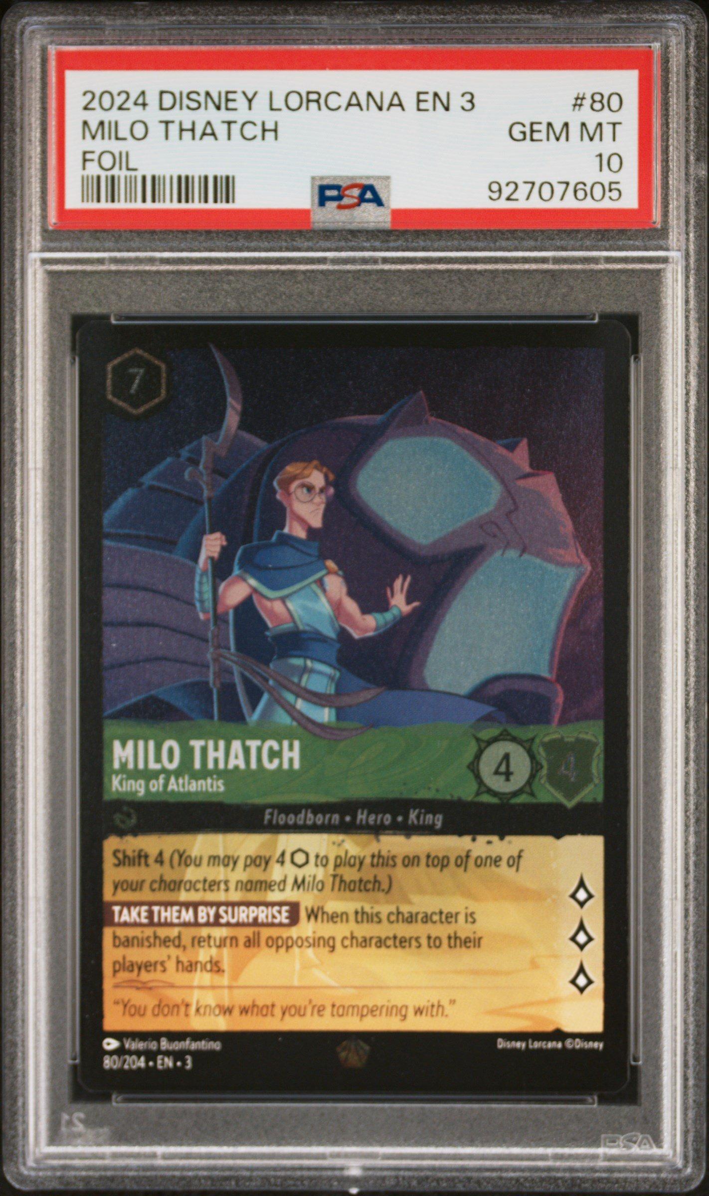 2024 Disney Lorcana En 3-into The Inklands 80 Milo Thatch - King Of Atlantis Foil PSA 10