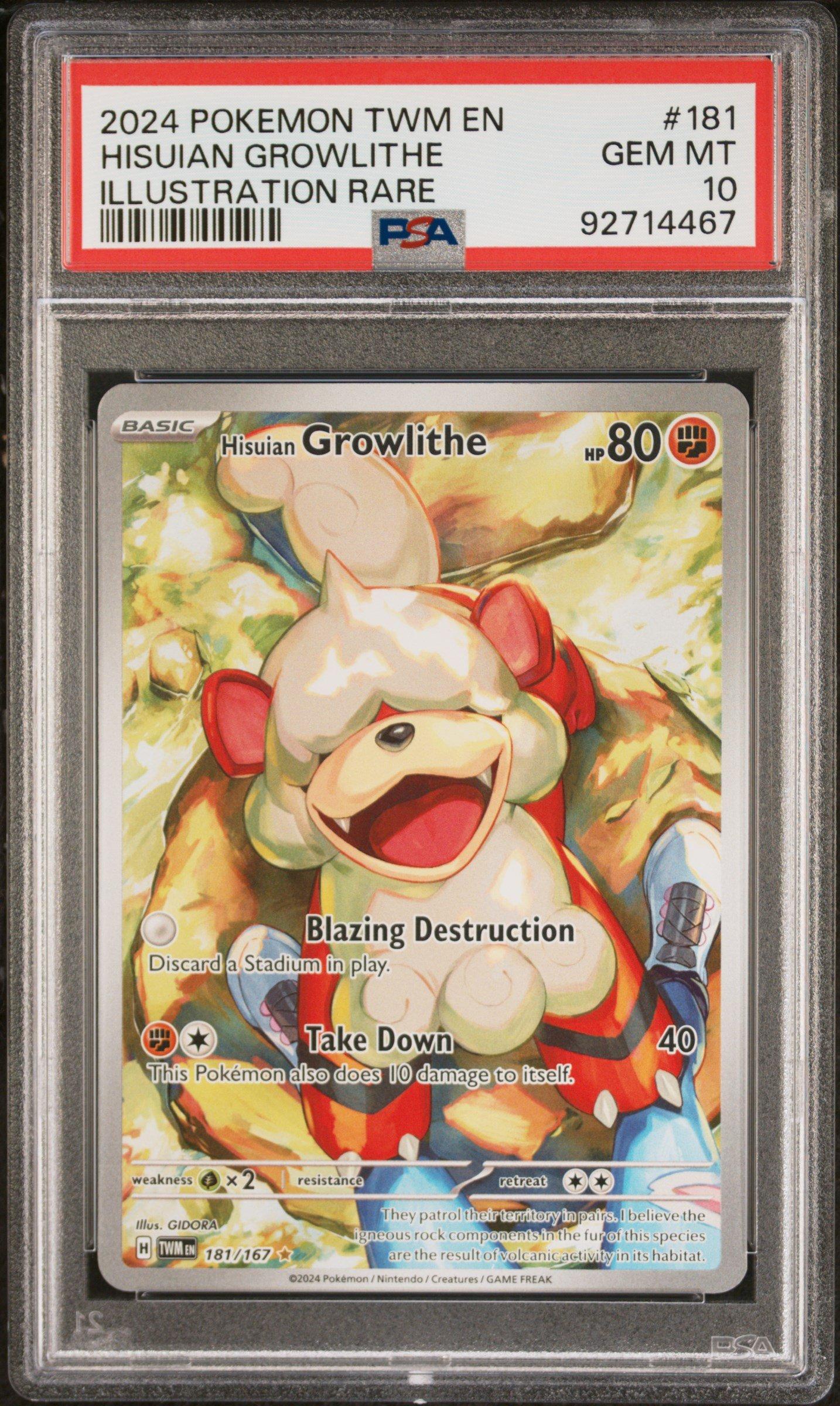 2024 Pokemon Twm En-twilight Masquerade 181 Hisuian Growlithe Illustration Rare PSA