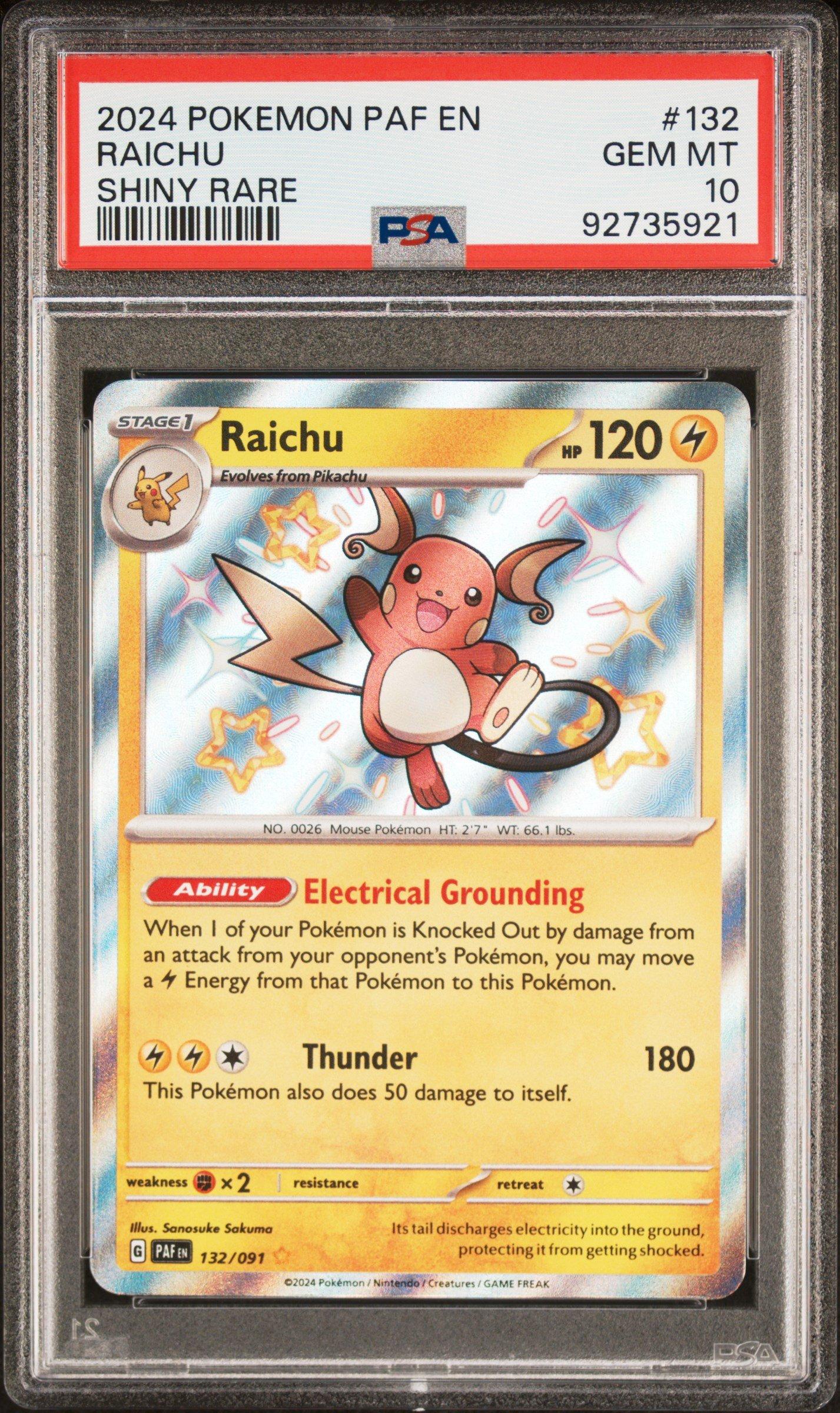 2024 Pokemon Paf En-paldean Fates 132 Raichu Shiny Rare PSA 10