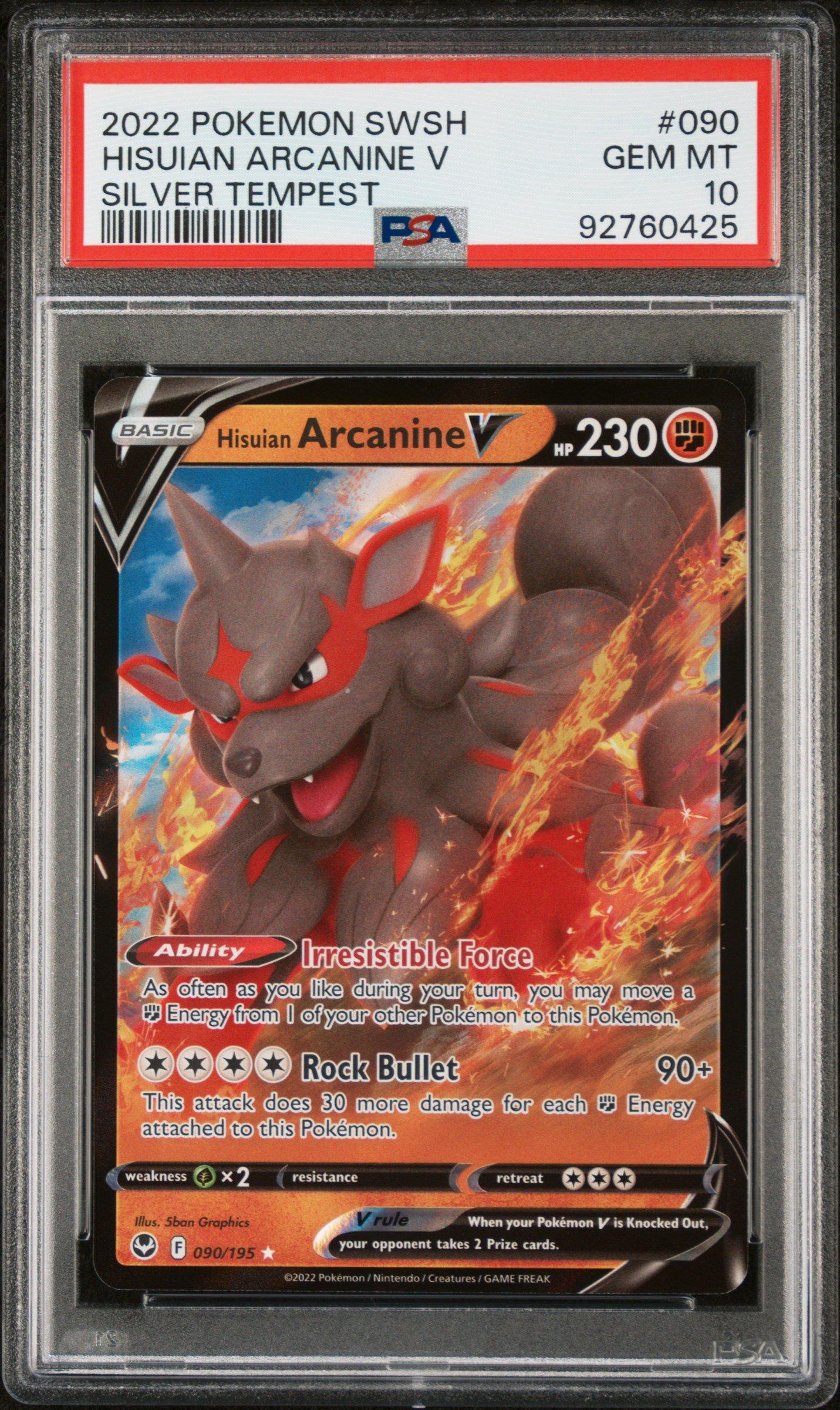 2022 Pokemon Sword & Shield Silver Tempest 090 Hisuian Arcanine V PSA 10  Graded Card | GameStop