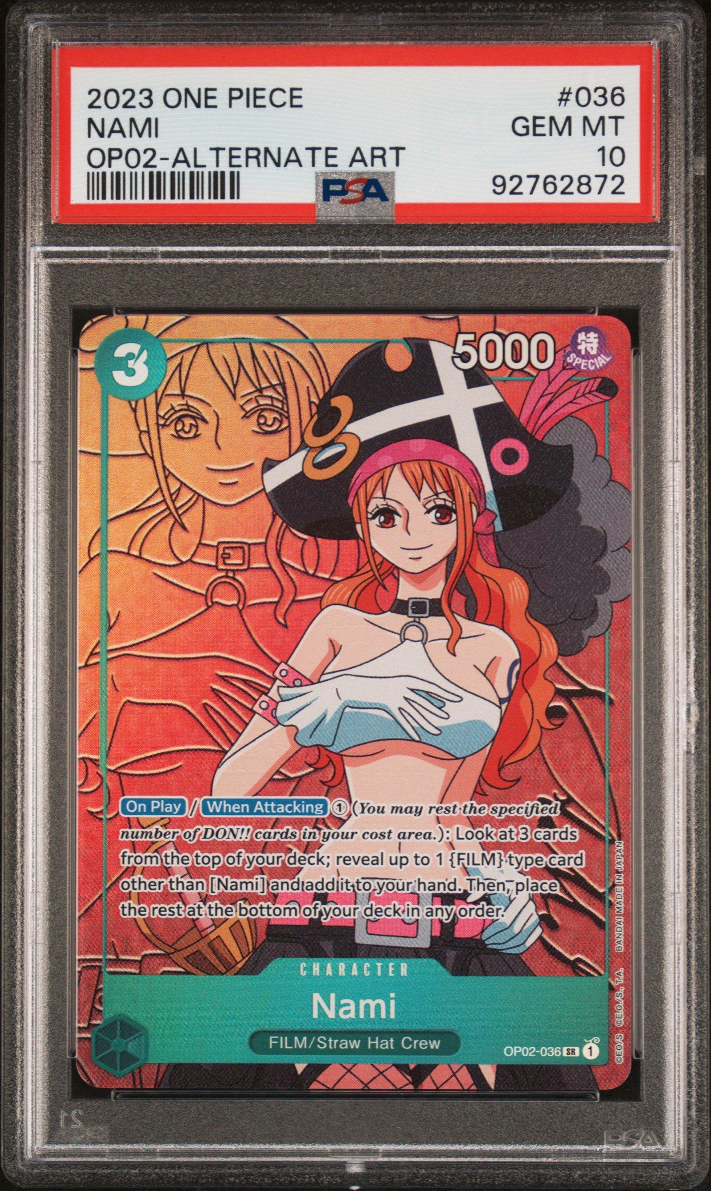 ワンピース カードゲーム ナミ #036 GEM MT ＰＳＡ10 2023 One Piece Op02-paramount War 036 Nami Alternate Art PSA 10