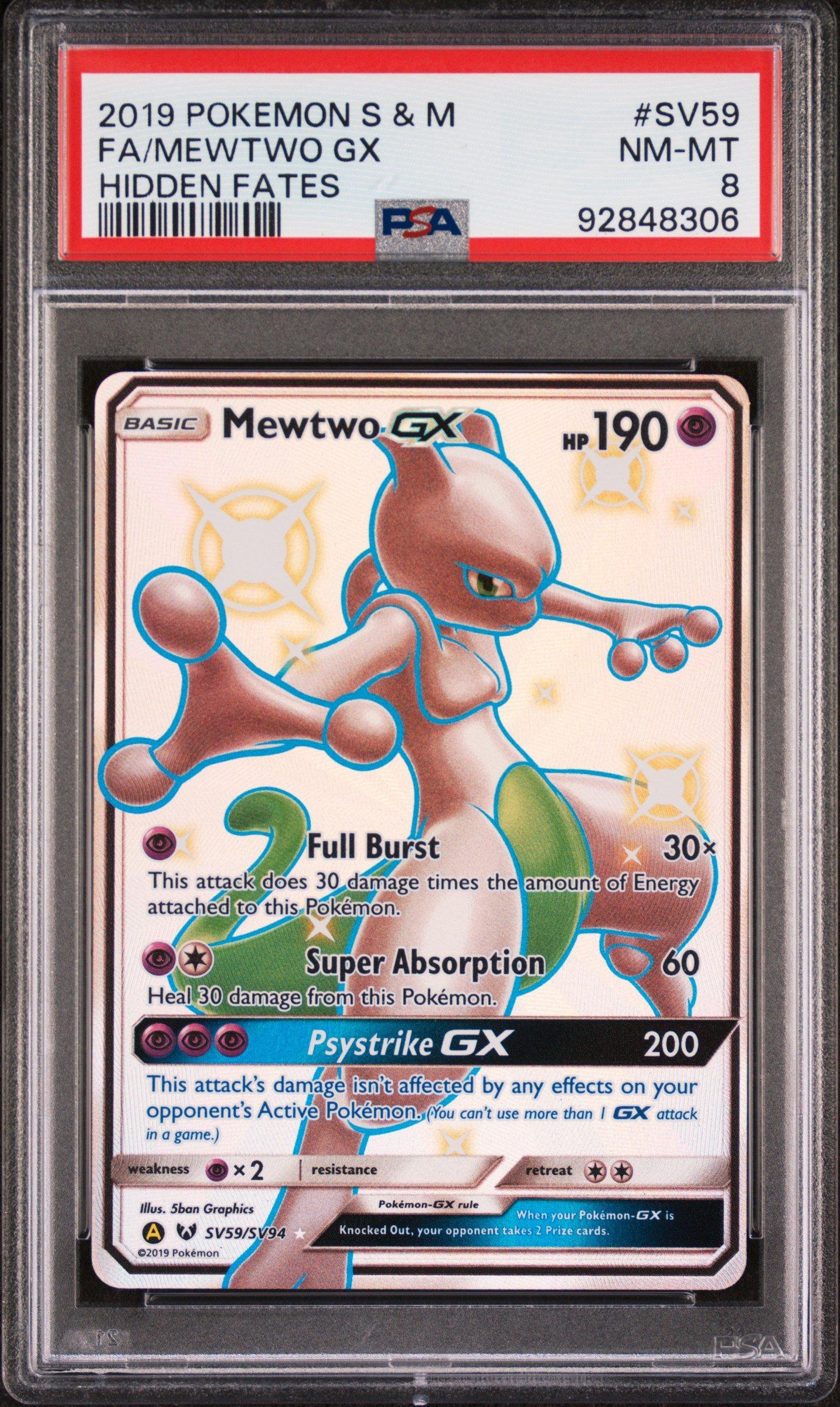 2019 Pokemon Sun & Moon Hidden Fates Sv59 Full Art/mewtwo Gx PSA 8