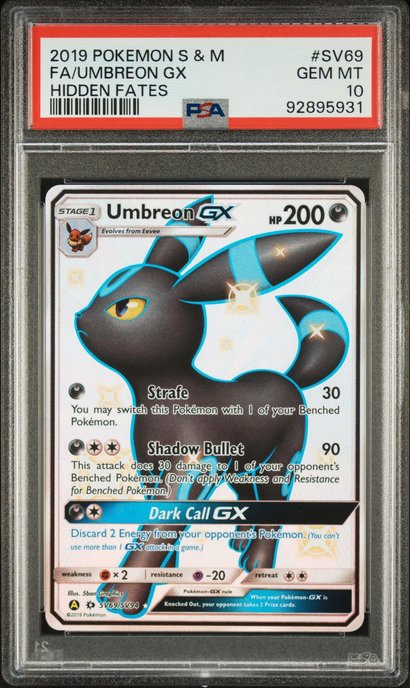 2019 Pokemon Sun & Moon Hidden Fates Sv69 Full Art/umbreon Gx PSA