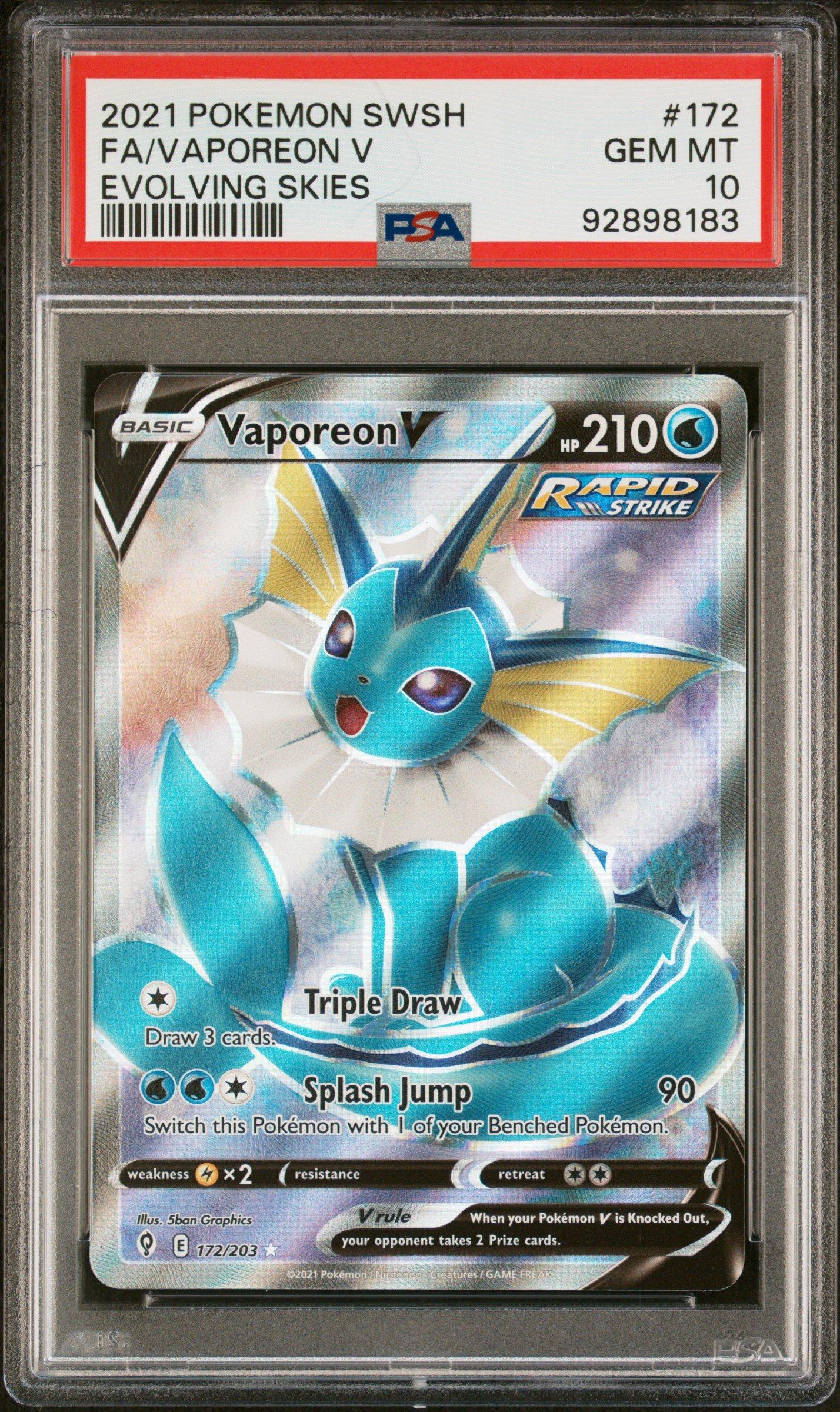 2021 Pokemon Sword & Shield Evolving Skies 172 Full Art/vaporeon V PSA 10