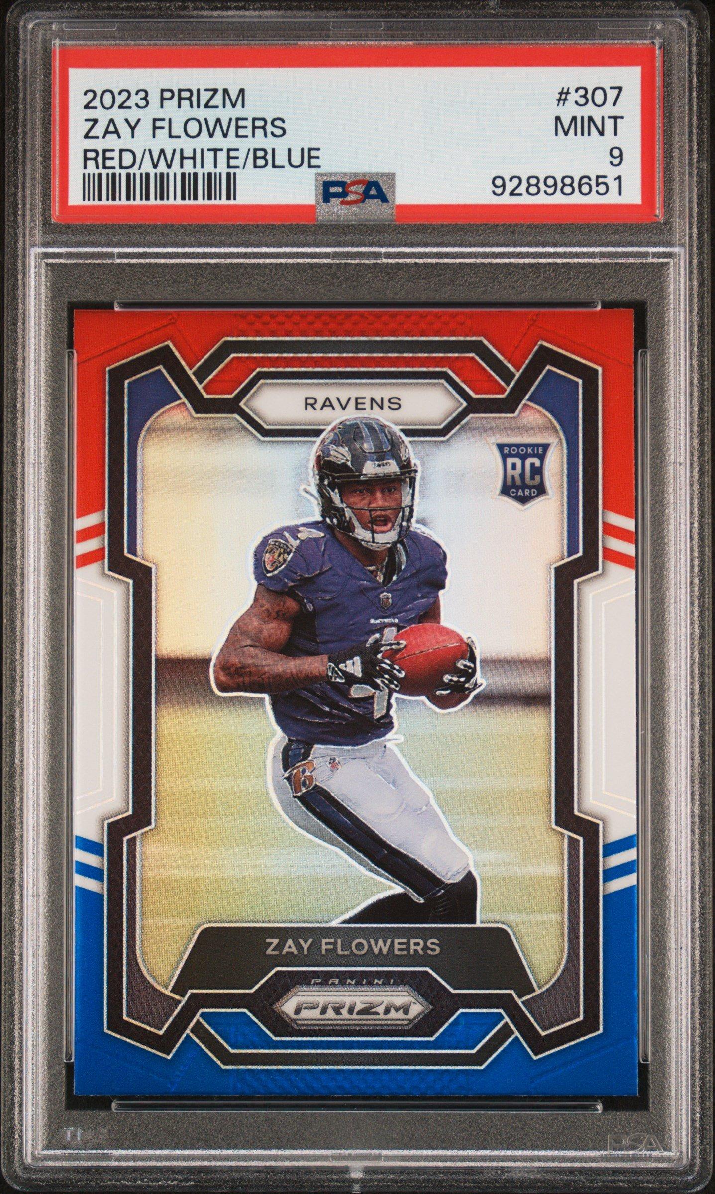 2023 Panini Prizm 307 Zay Flowers Red/white/blue Prizm PSA 9
