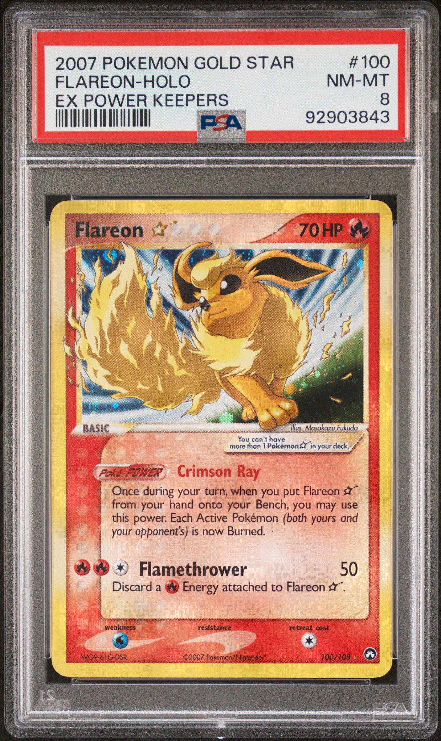 2007 Pokemon Ex Power Keepers 100 Flareon-holo Gold Star PSA 8