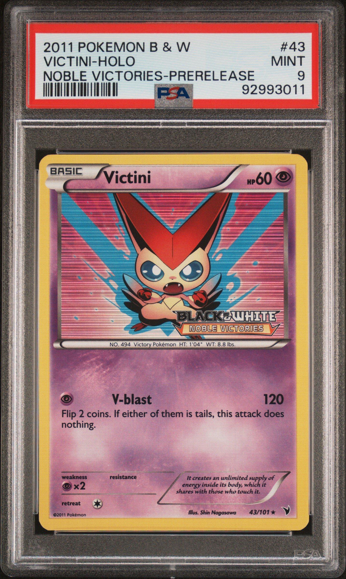 2011 Pokemon Black & White Noble Victories 43 Victini-holo Prerelease PSA 9
