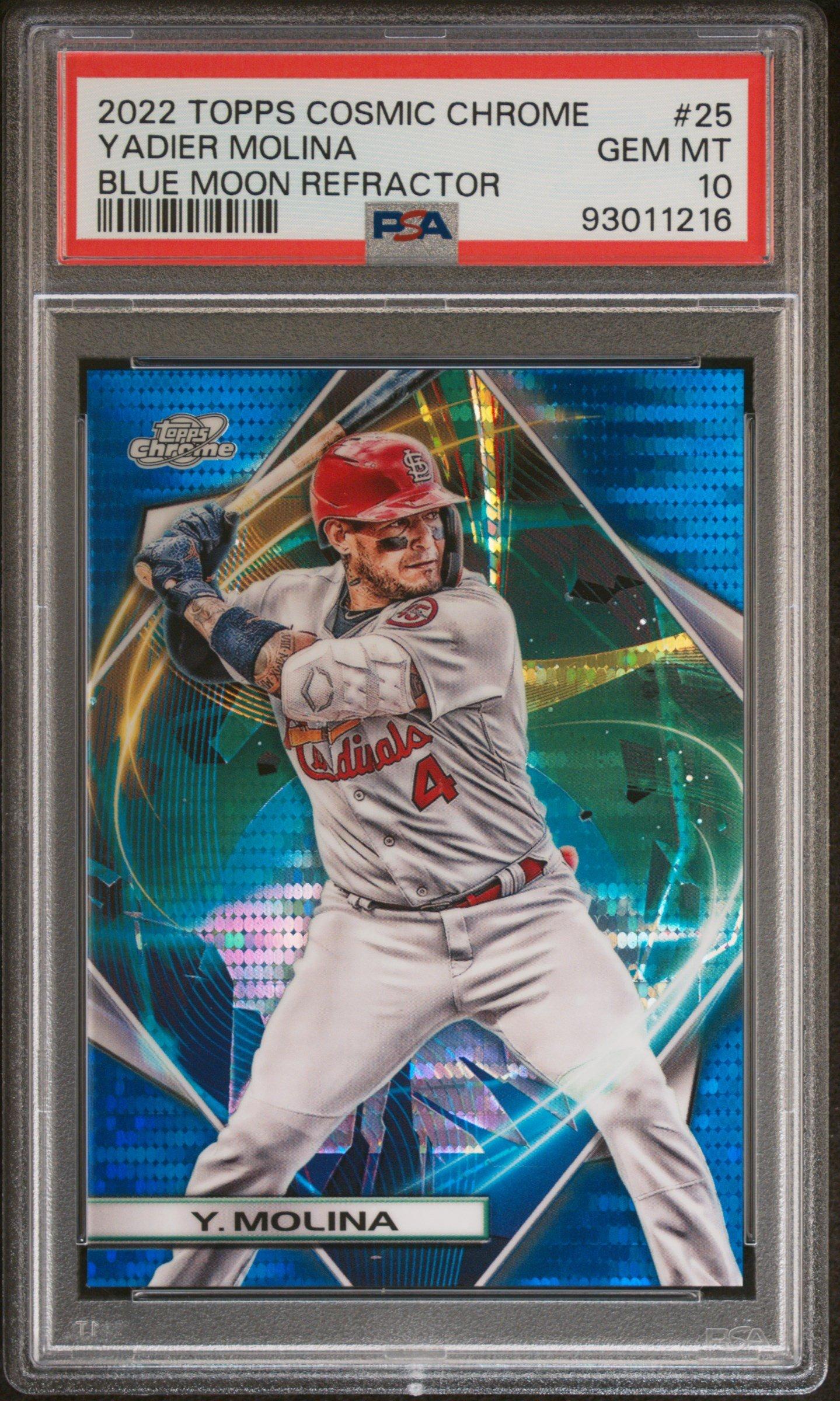 2022 Topps Cosmic Chrome 25 Yadier Molina Blue Moon Refractor PSA 