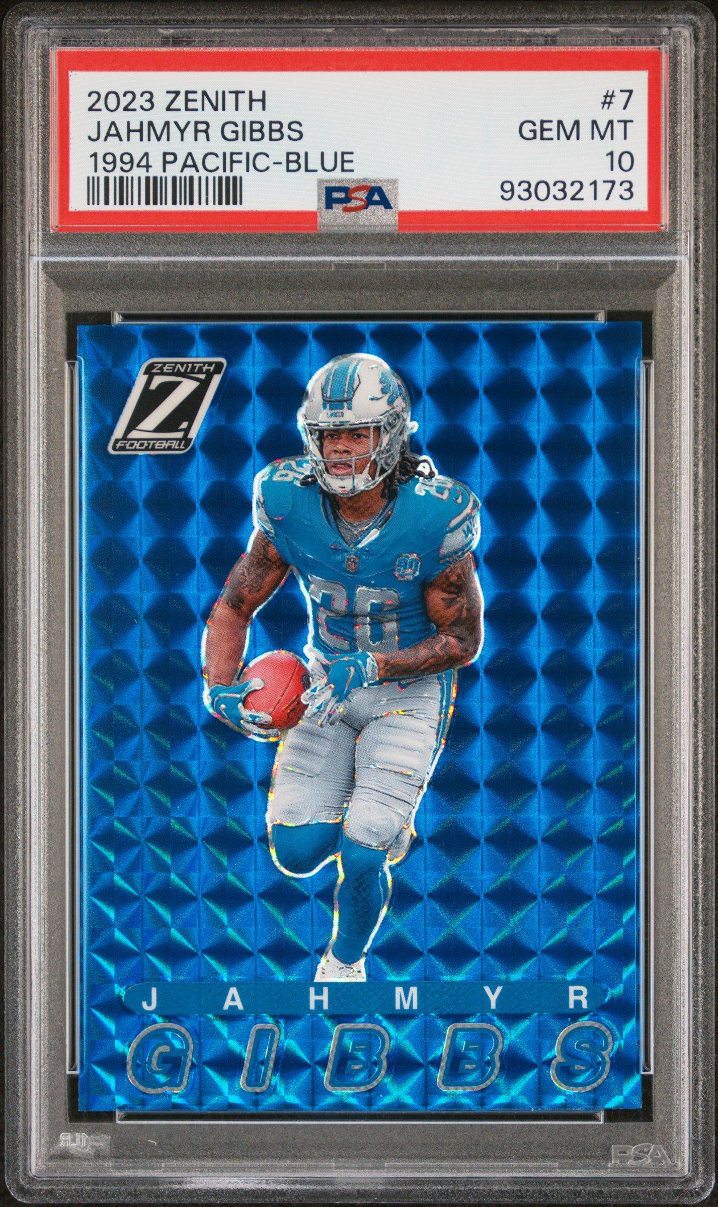 2023 Panini Zenith 1994 Pacific 7 Jahmyr Gibbs Blue PSA 10