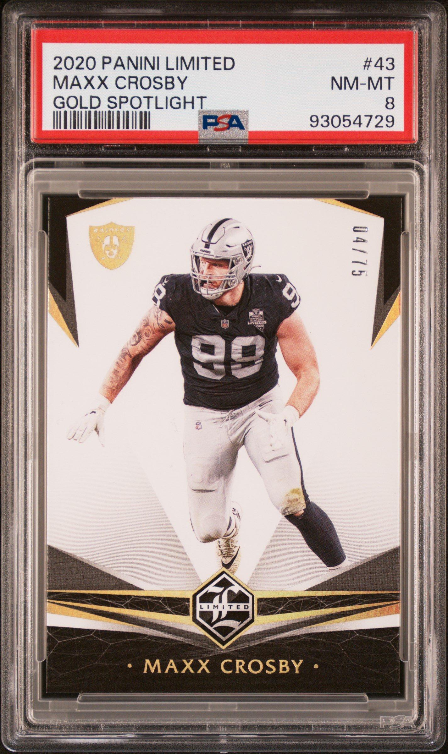 2020 Panini Limited 43 Maxx Crosby Gold Spotlight PSA 8