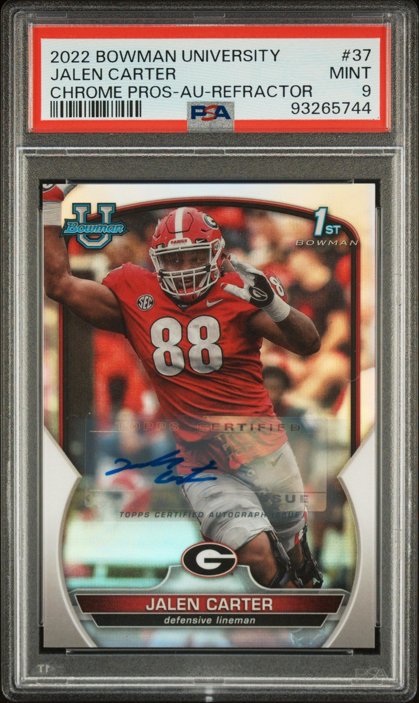 2022 Bowman University Chrome Prospects 37 Jalen Carter Autograph-refractor PSA 9