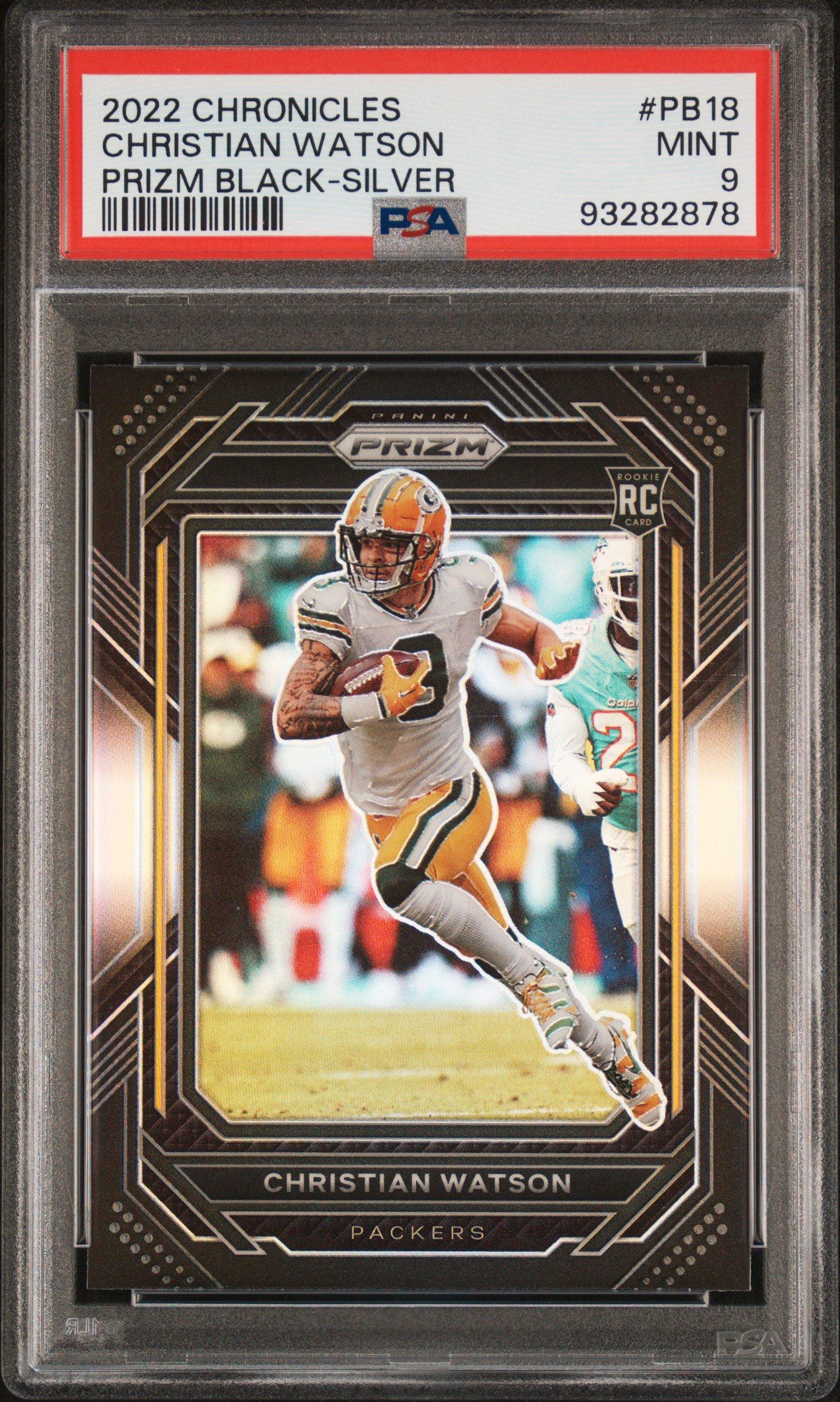 2022 Panini Chronicles Prizm Black Pb18 Christian Watson Silver PSA 9