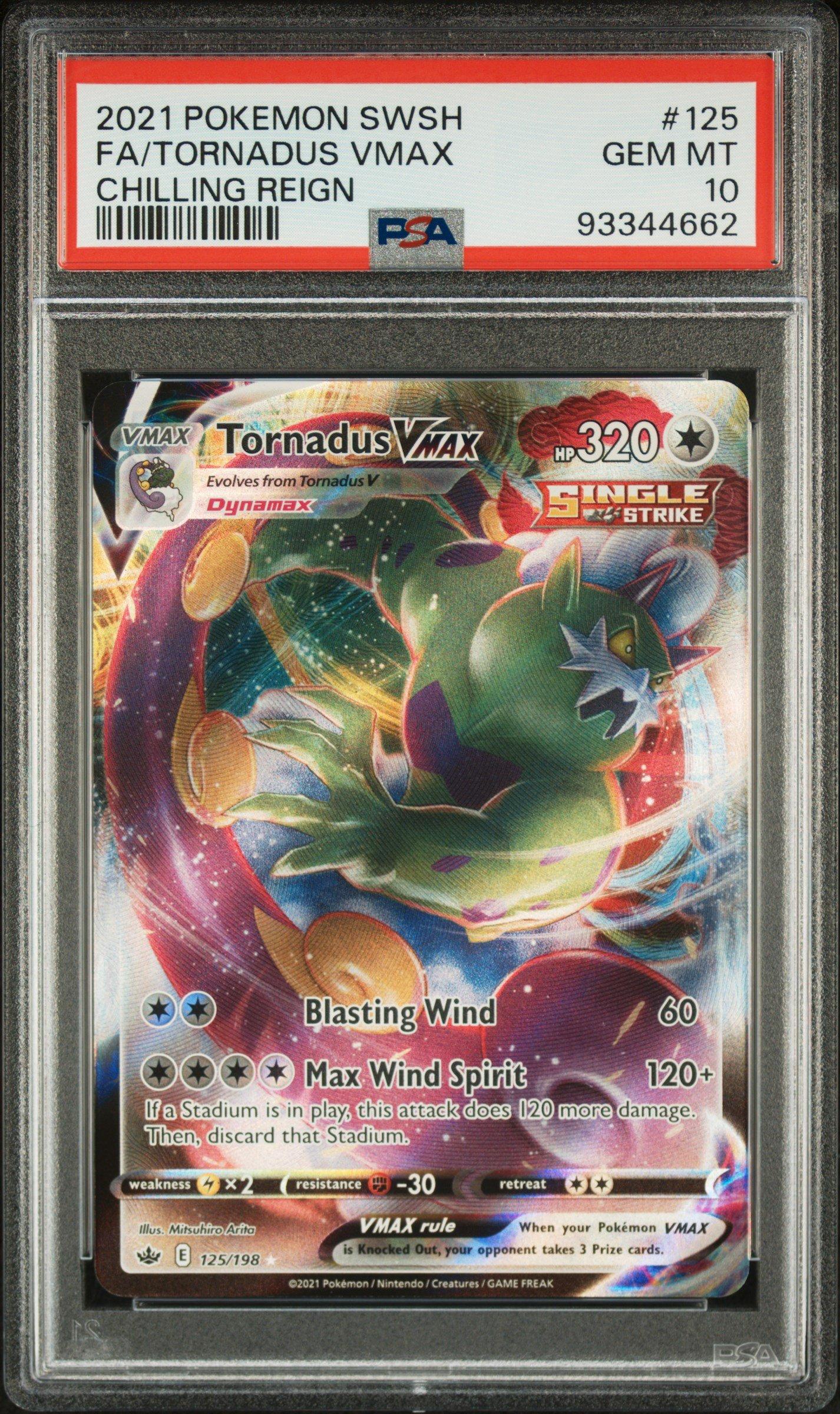 2021 Pokemon Sword & Shield Chilling Reign 125 Full Art/tornadus Vmax PSA 10