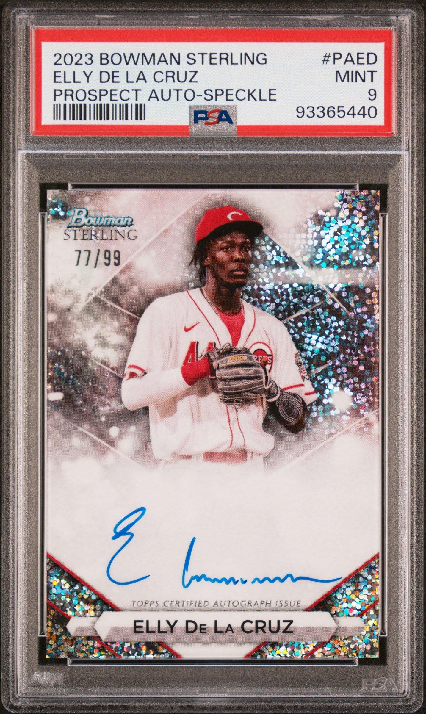 2023 Bowman Sterling Prospect Autographs Paed Elly De La Cruz Speckle Refractor PSA 9