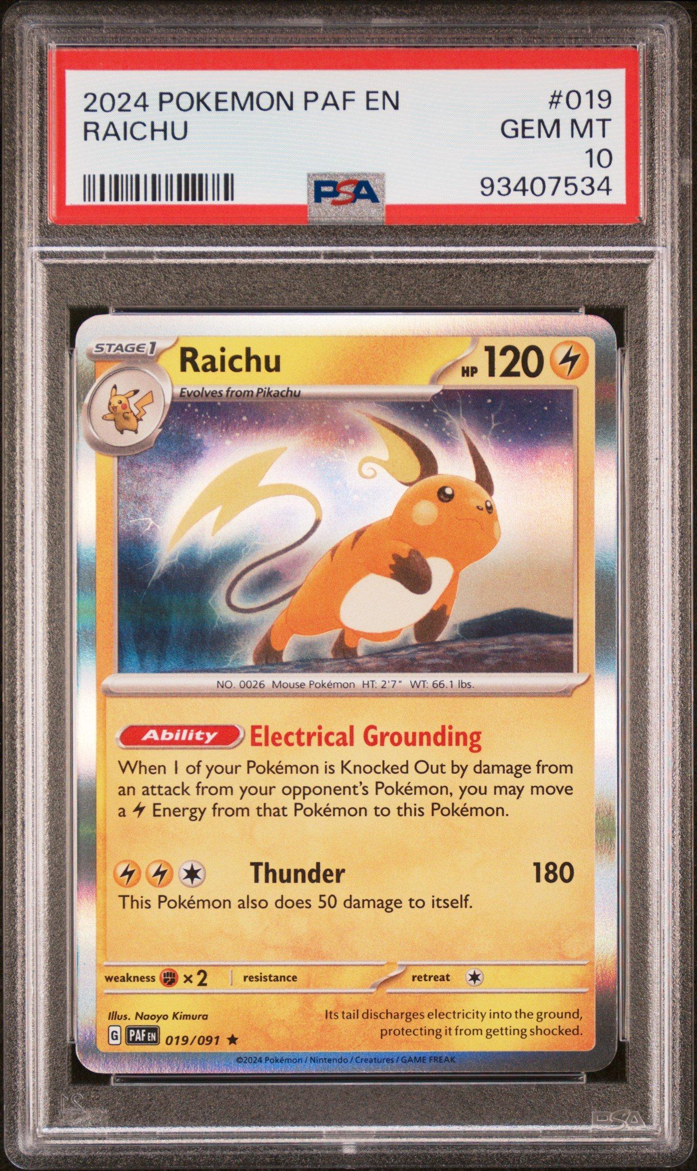 2024 Pokemon Paf En-paldean Fates 019 Raichu PSA 10 Graded Card
