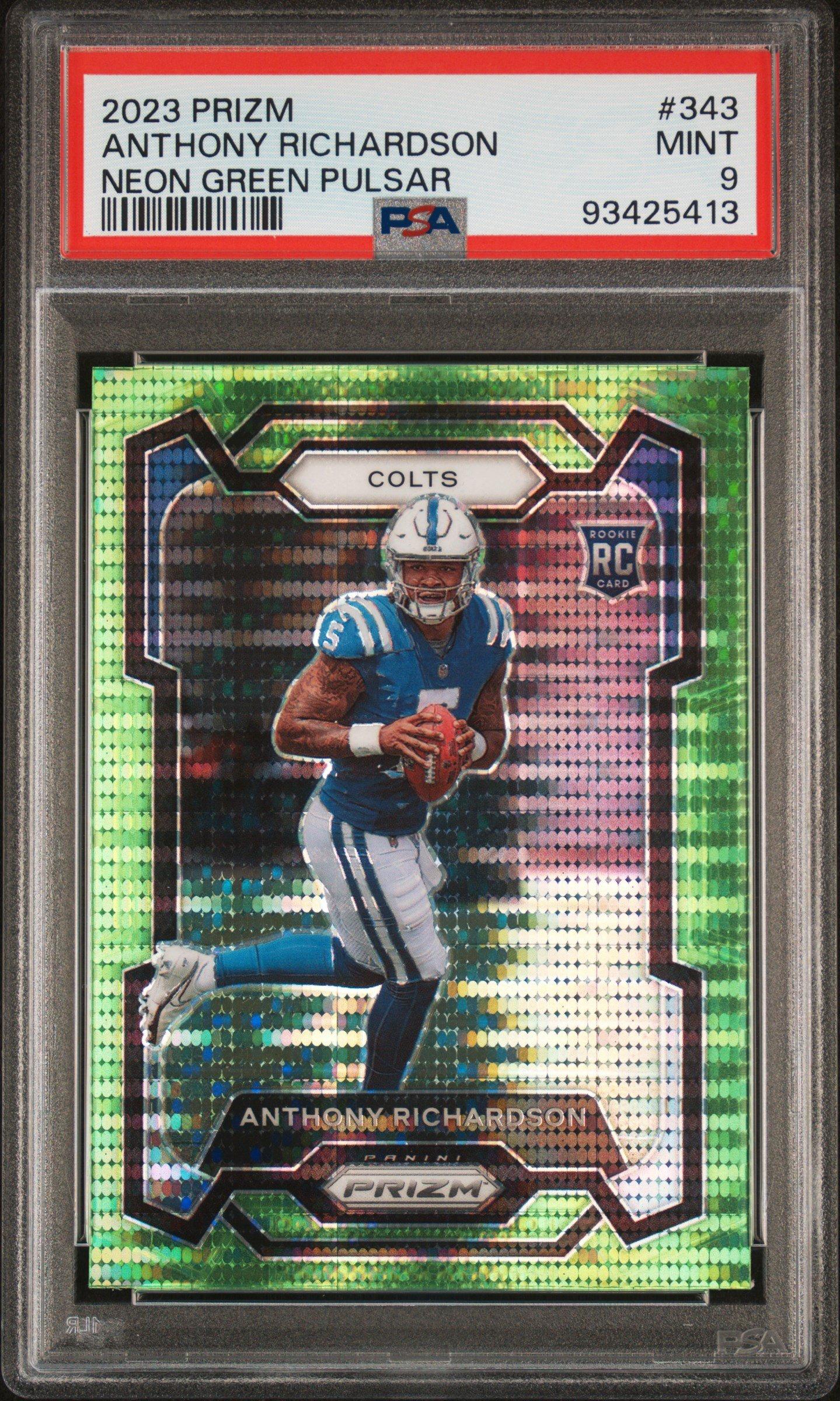 2023 Panini Prizm 343 Anthony Richardson Neon Green Pulsar PSA 9