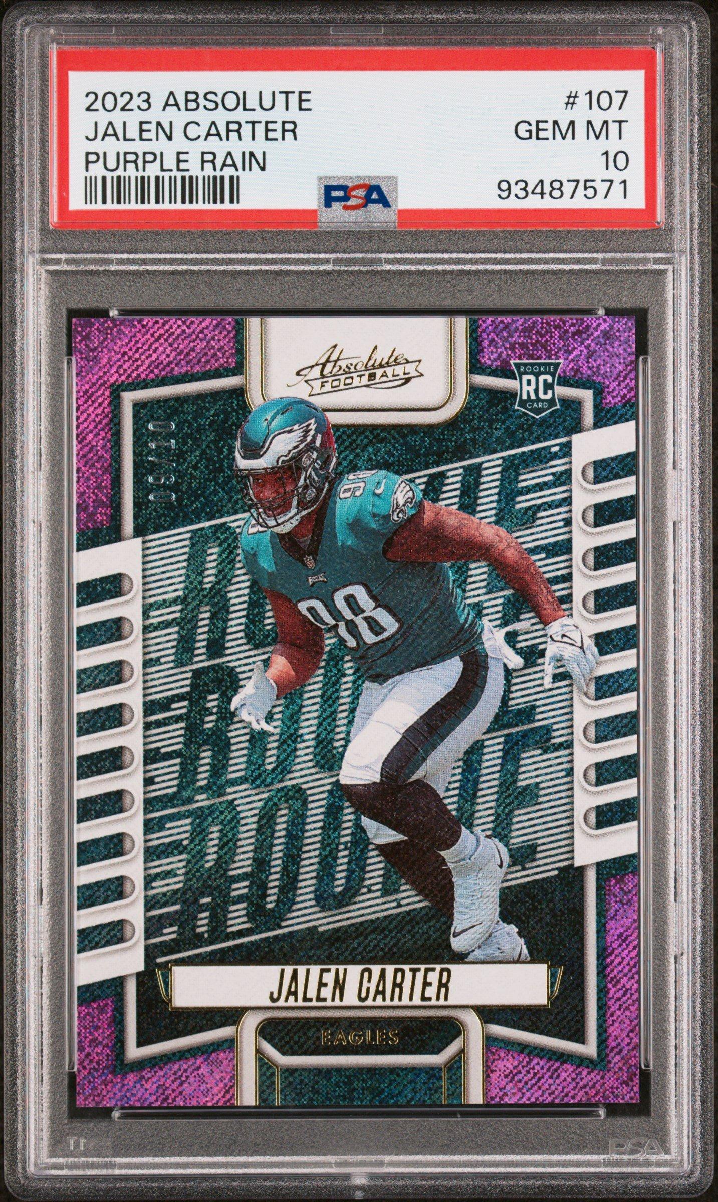 2023 Panini Absolute 107 Jalen Carter Purple Rain PSA 10 Graded