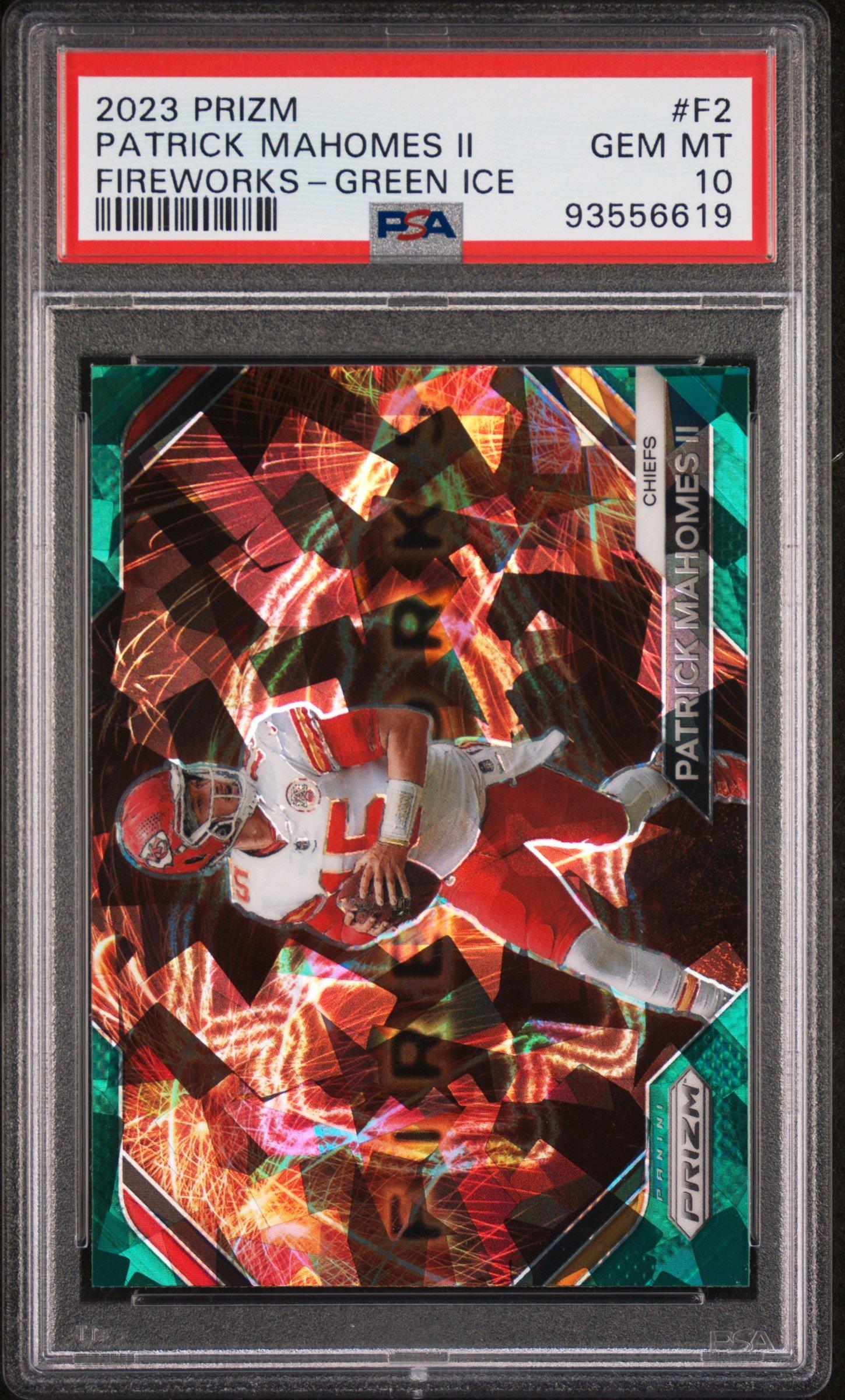 2023 Panini Prizm Fireworks F2 Patrick Mahomes Ii Green Ice PSA 10