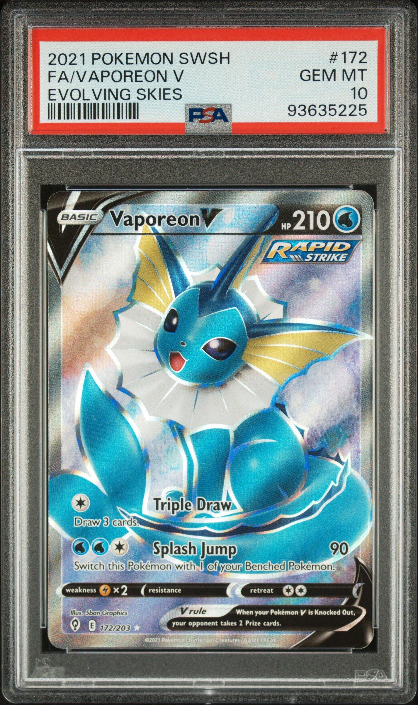 シャワーズV sr PSA 10 2021 Pokemon Sword & Shield Evolving Skies 172 Full Art/vaporeon V