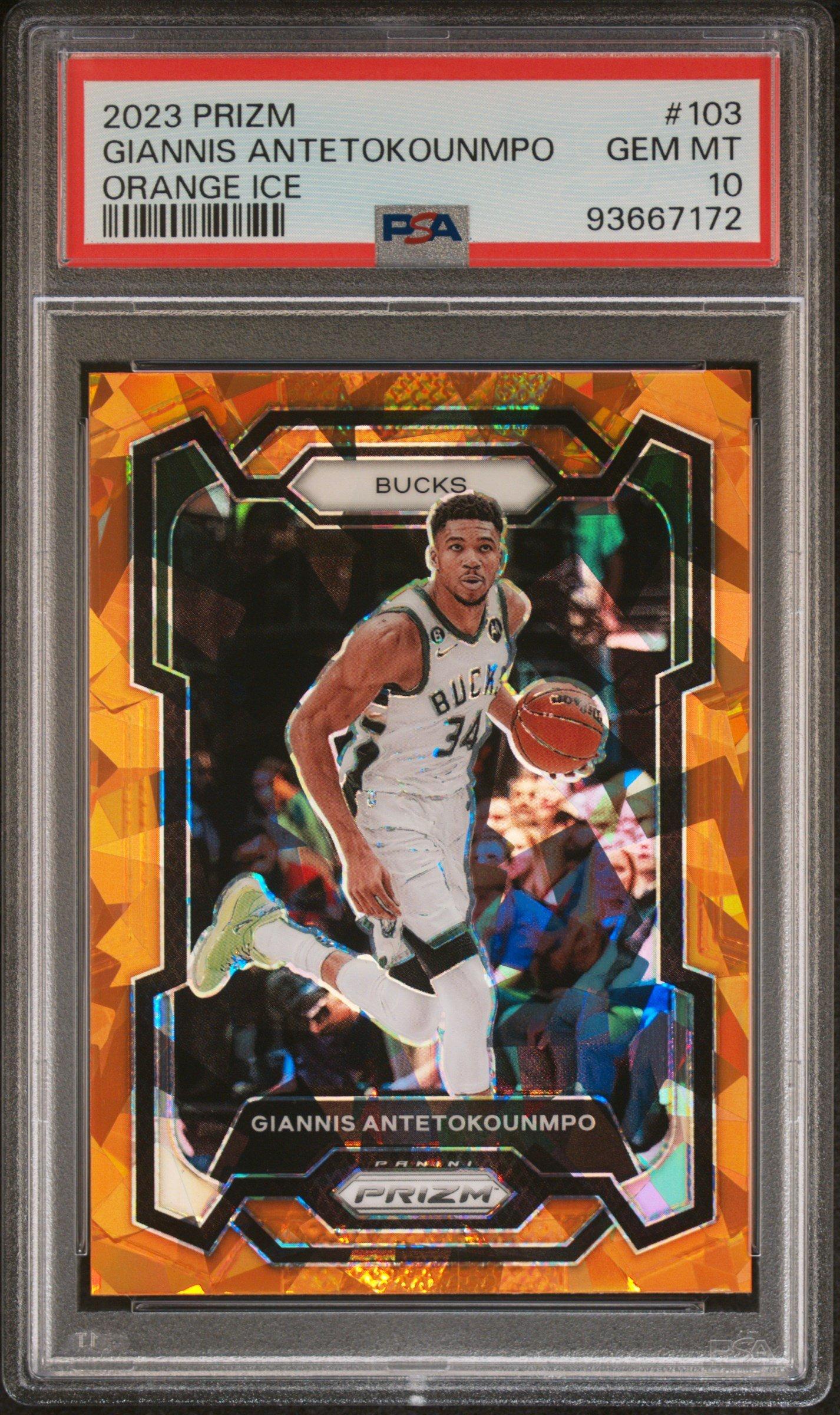 2023 Panini Prizm 103 Giannis Antetokounmpo Orange Ice PSA 10