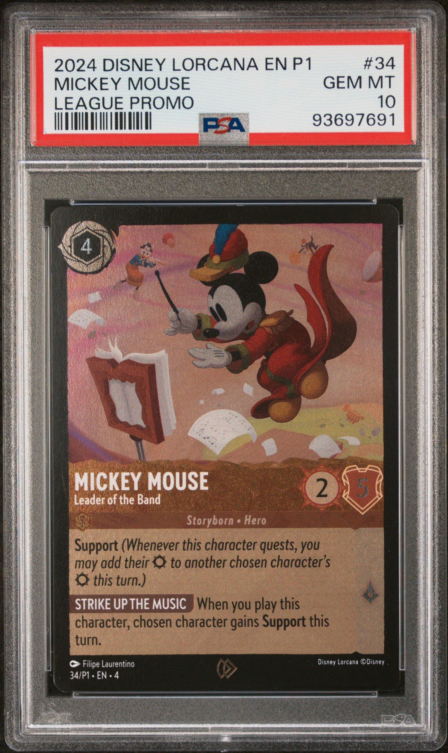 2024 Disney Lorcana En P1-promo 34 Mickey Mouse - Leader Of The Band League Promo PSA 10