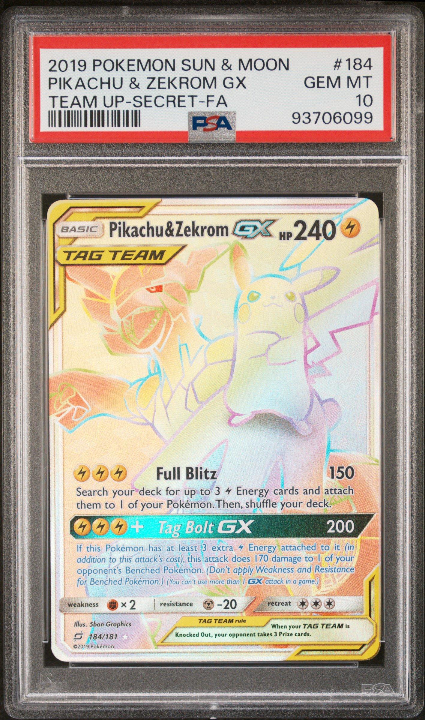 2019 Pokemon Sun & Moon Team Up 184 Full Art/pikachu & Zekrom Gx