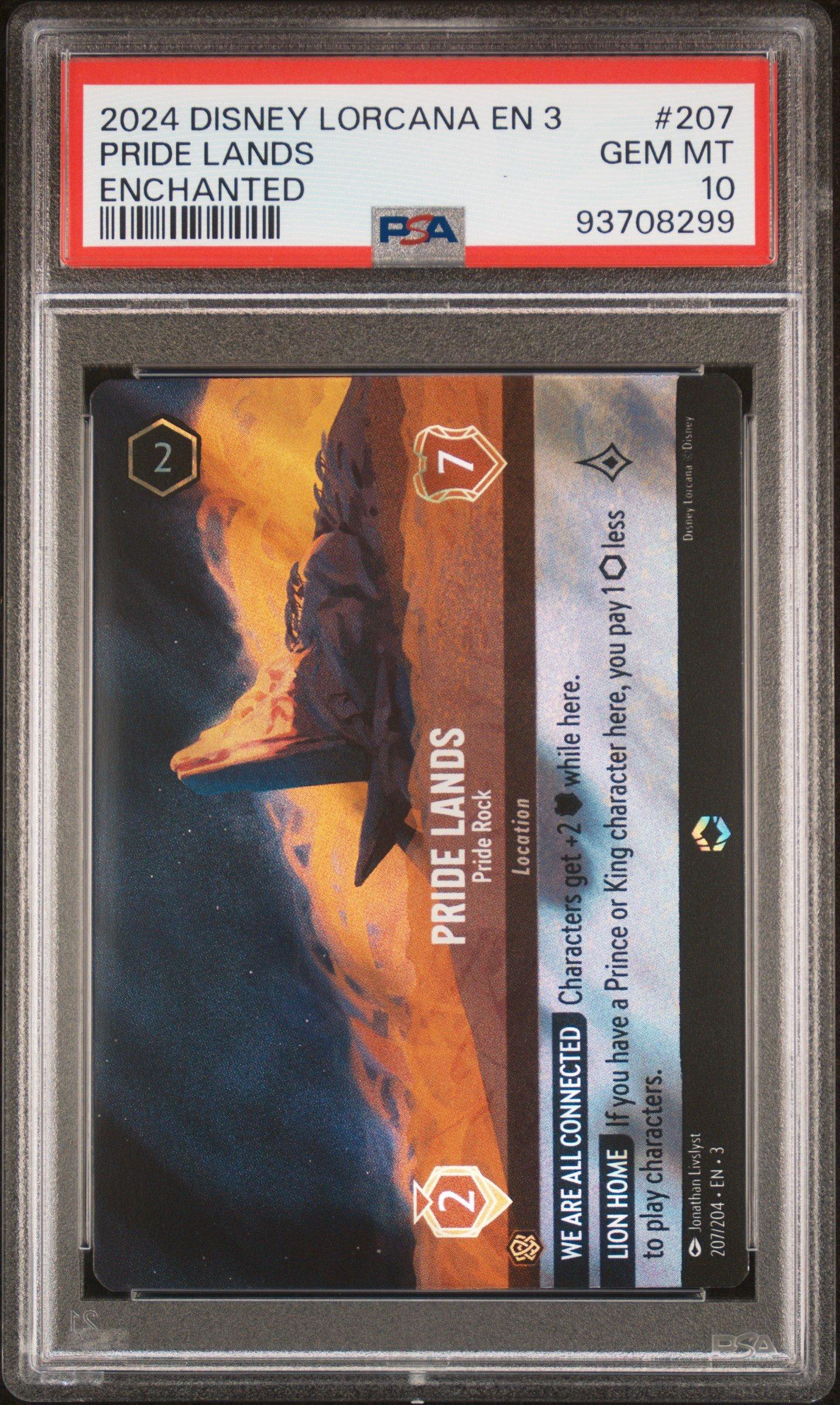 2024 Disney Lorcana En 3-into The Inklands 207 Pride Lands - Pride Rock Enchanted PSA 10
