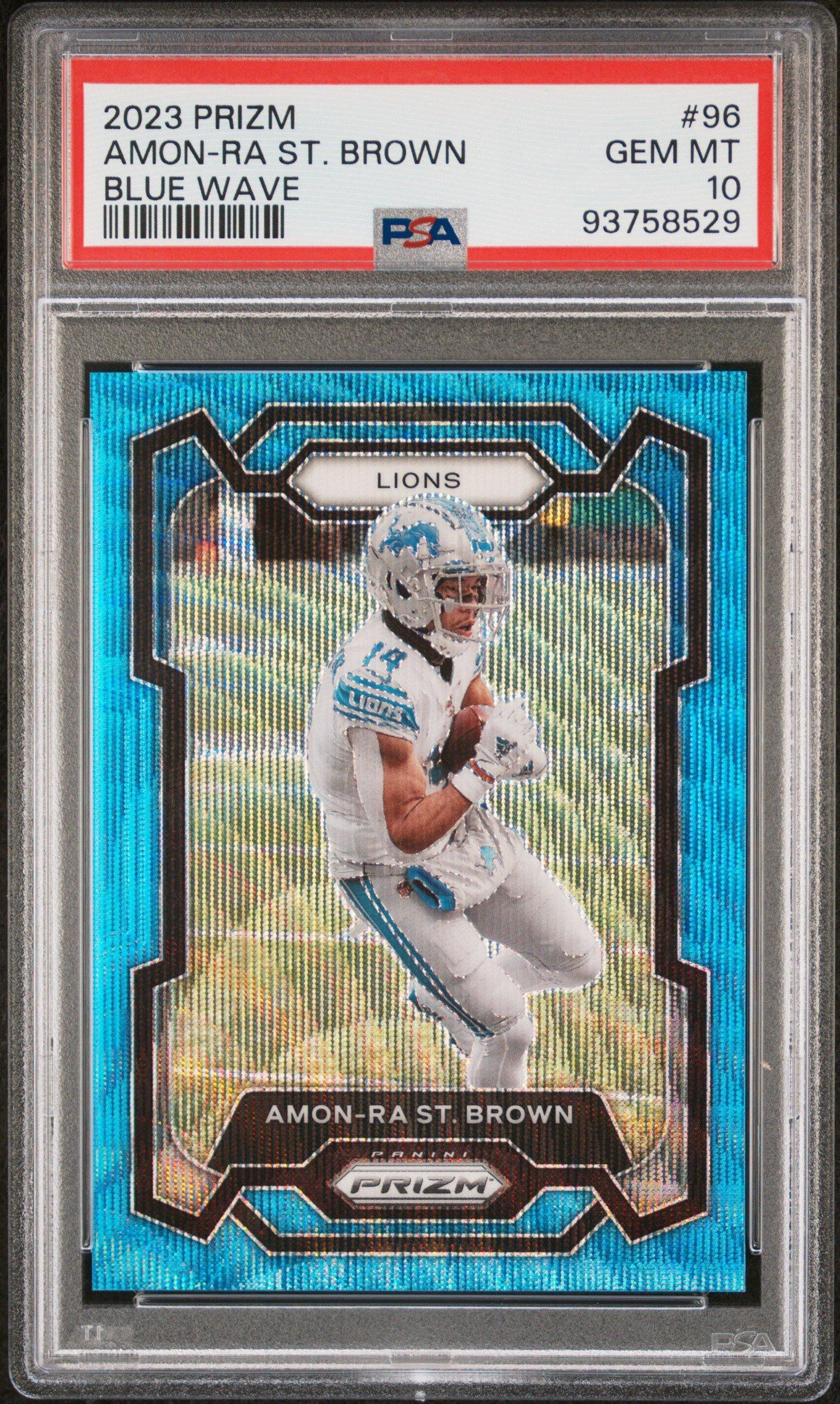 2023 Panini Prizm 96 Amon-ra St. Brown Blue Wave PSA 10