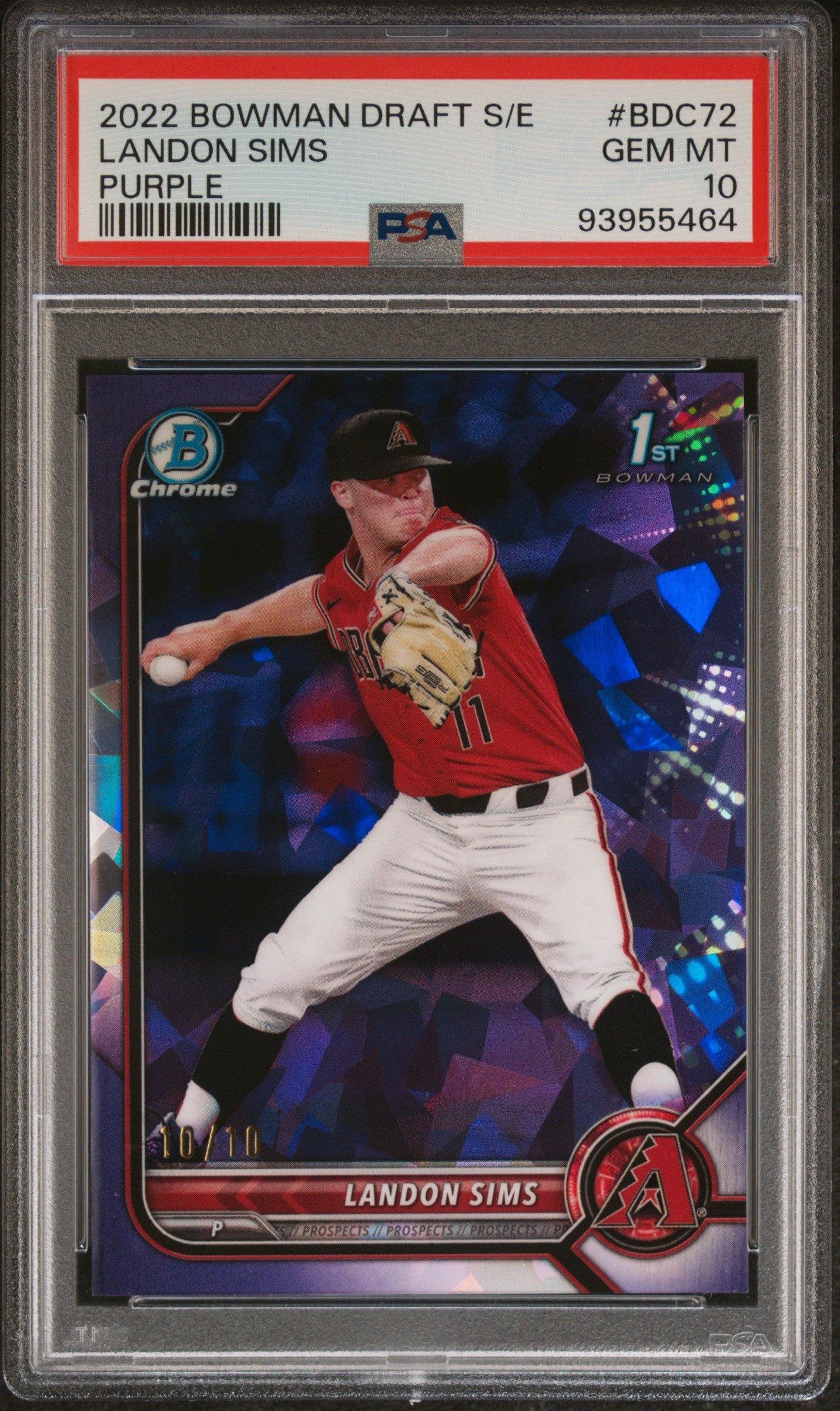 2022 Bowman Draft Chrome Sapphire Edition Bdc72 Landon Sims Purple PSA 10