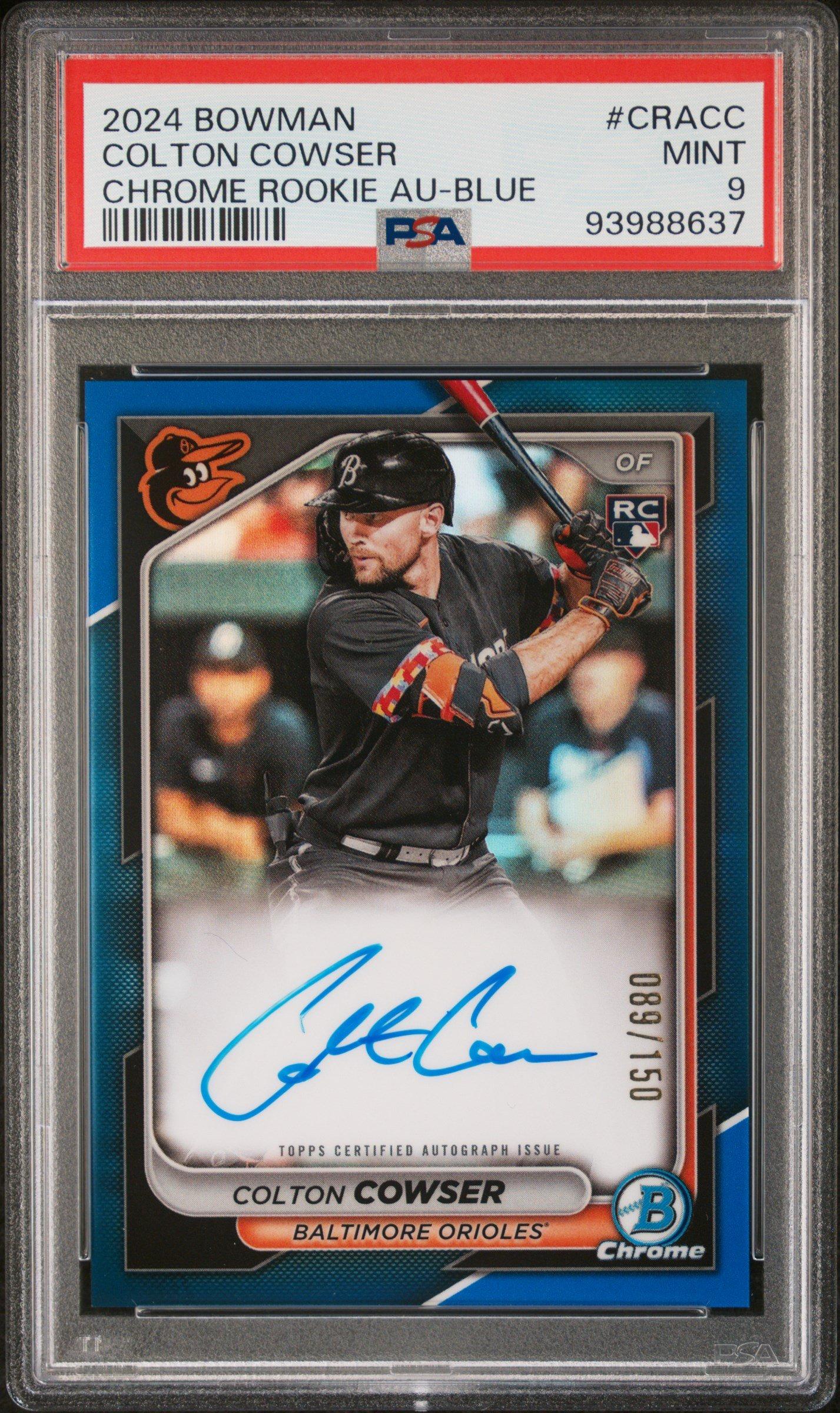 2024 Bowman Chrome Rookie Autographs Cracc Colton Cowser Blue Refractor PSA 9