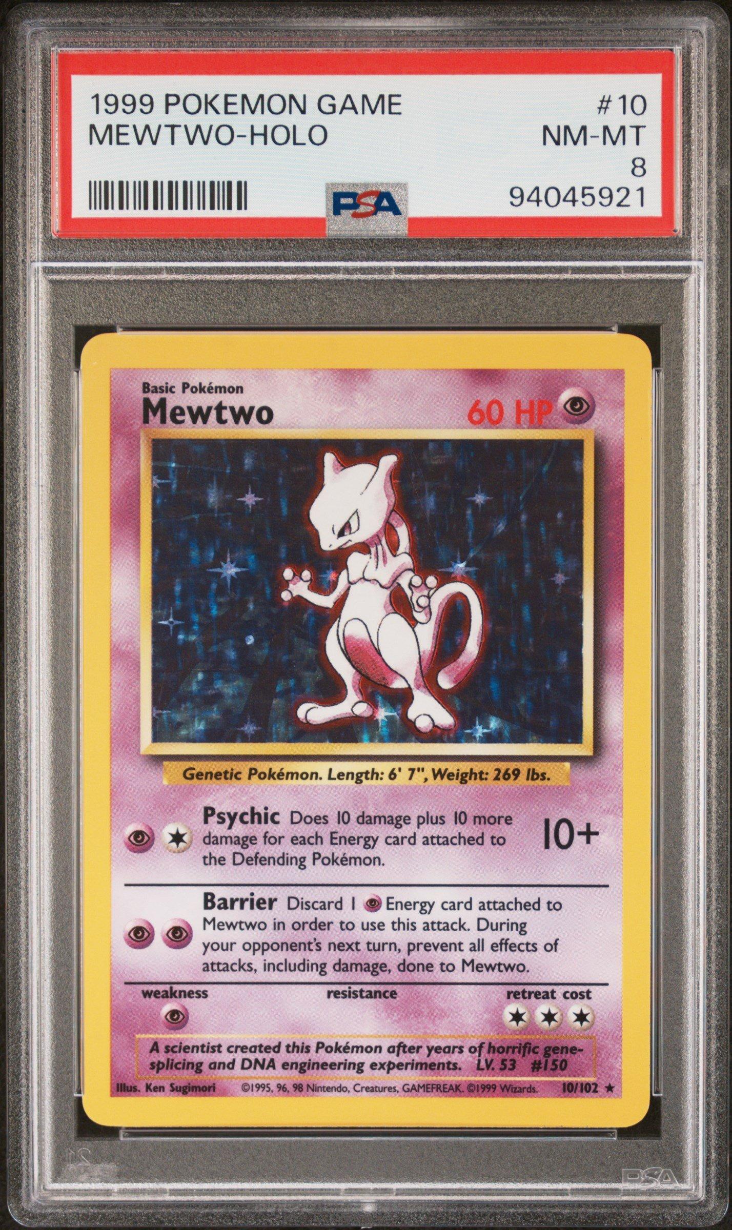 1999 mewtwo pokemon card 1999 Pokemon Game 10 Mewtwo-holo PSA 8 Graded Card