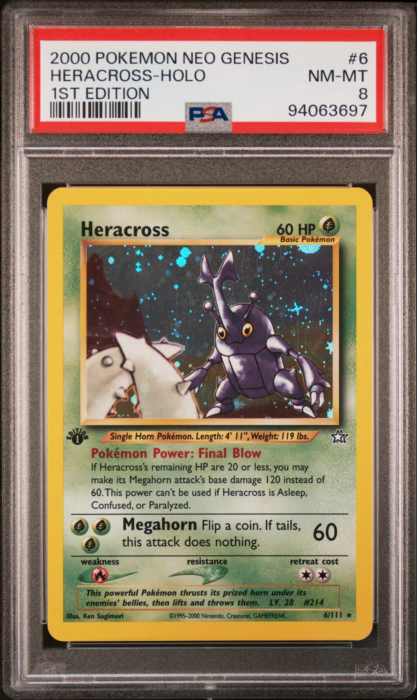 2000 Pokemon Neo Genesis 1st Edition 6 Heracross-holo PSA 8 Graded