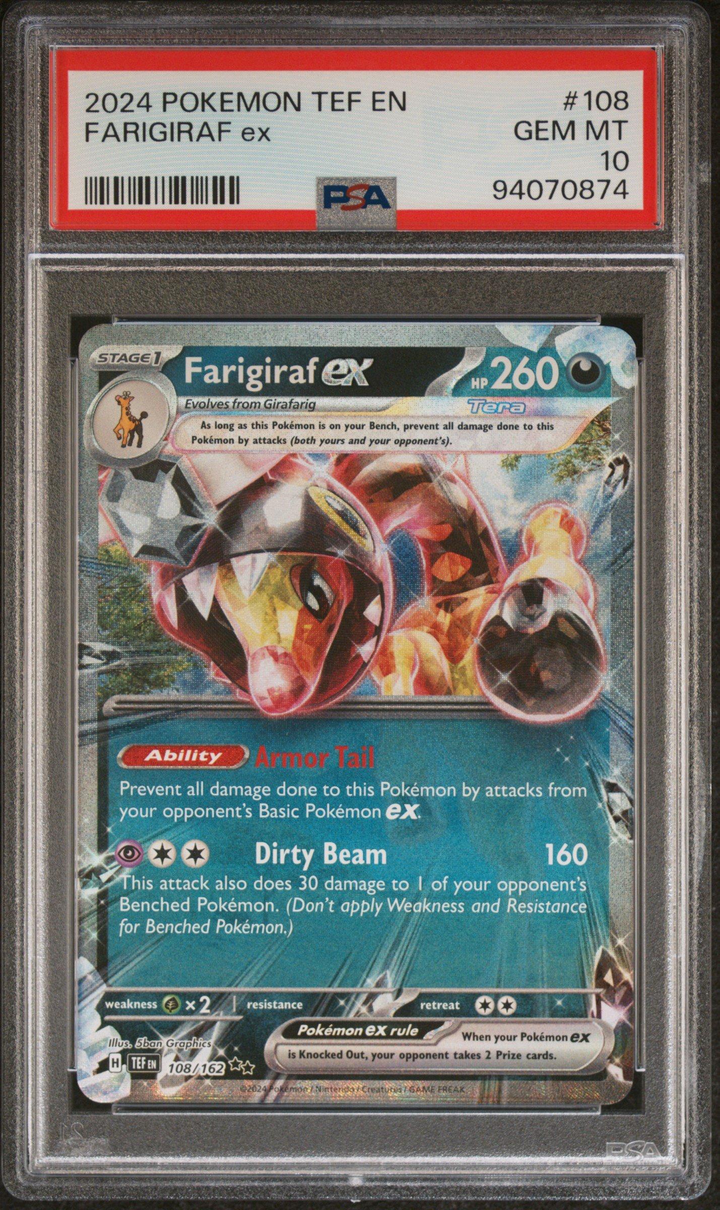 2024 Pokemon Tef En-temporal Forces 108 Farigiraf Ex PSA 10