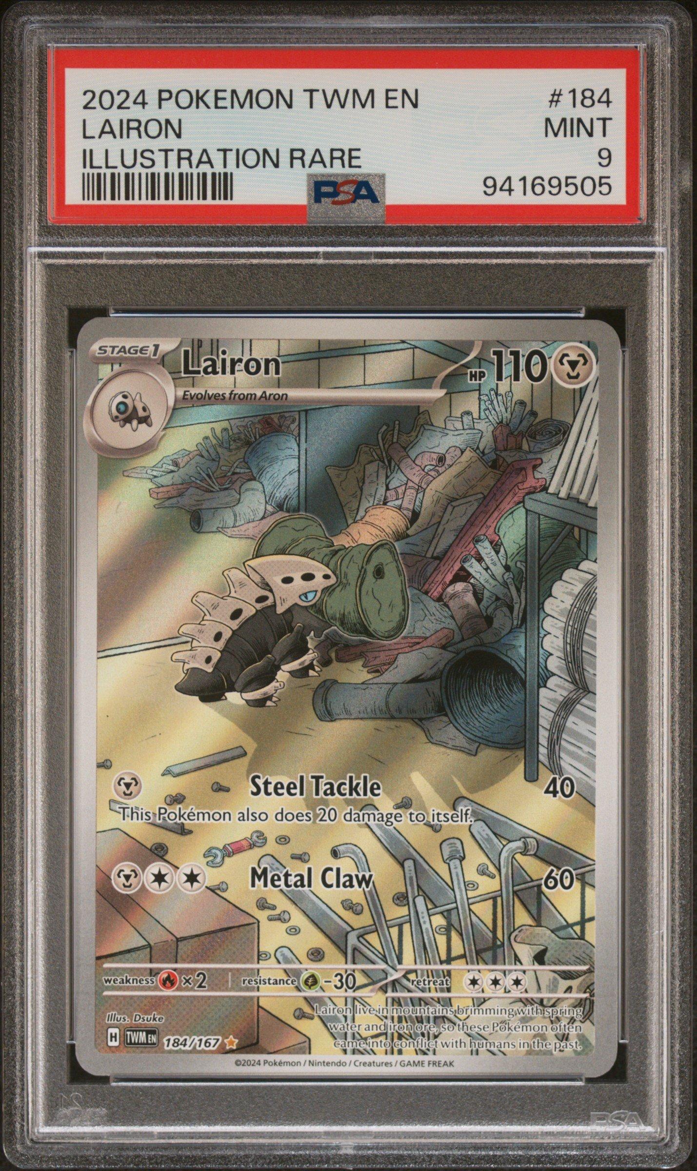 2024 Pokemon Twm En-twilight Masquerade 184 Lairon Illustration Rare PSA 9