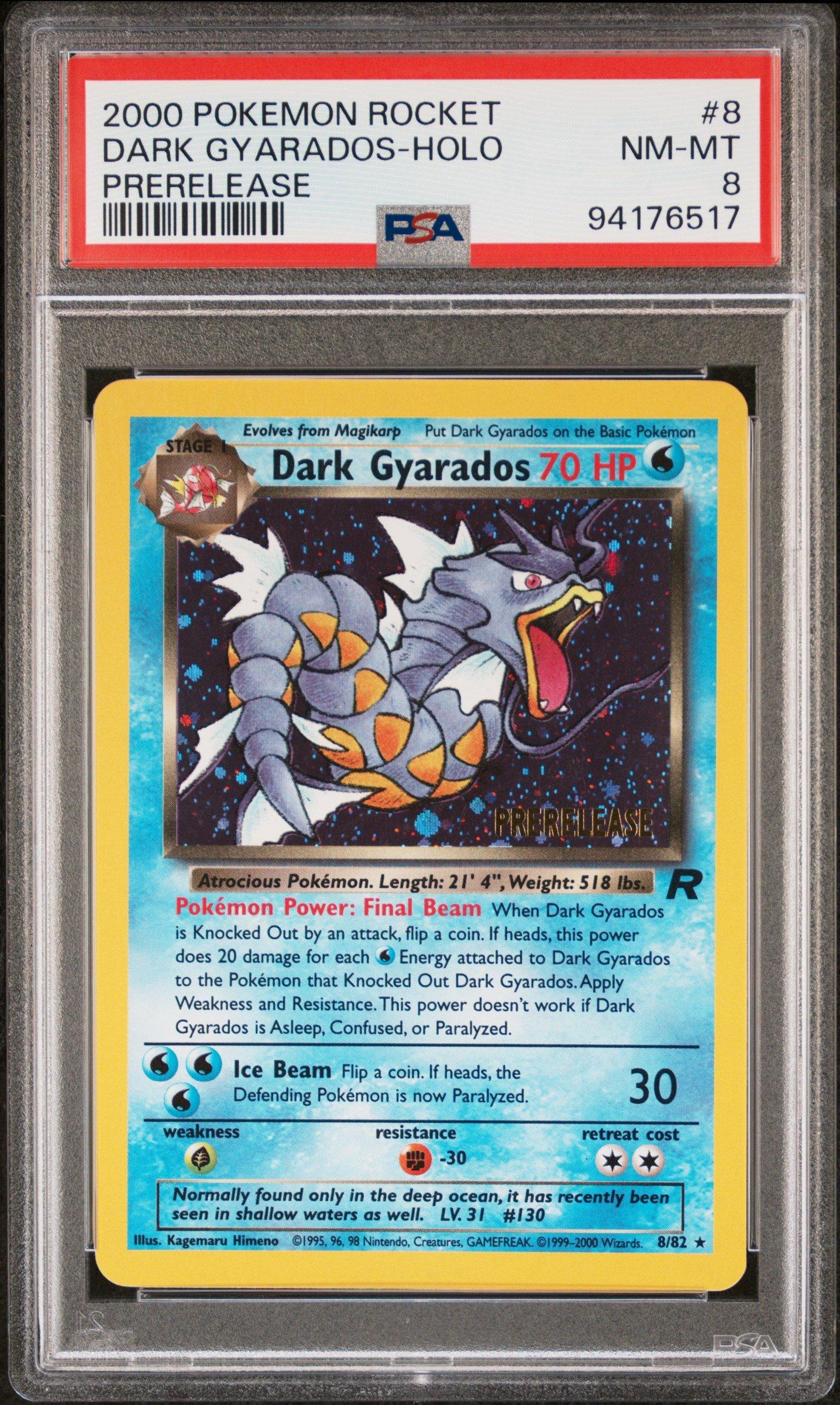 2000 Pokemon Rocket 8 Dark Gyarados-holo Prerelease PSA 8 Graded