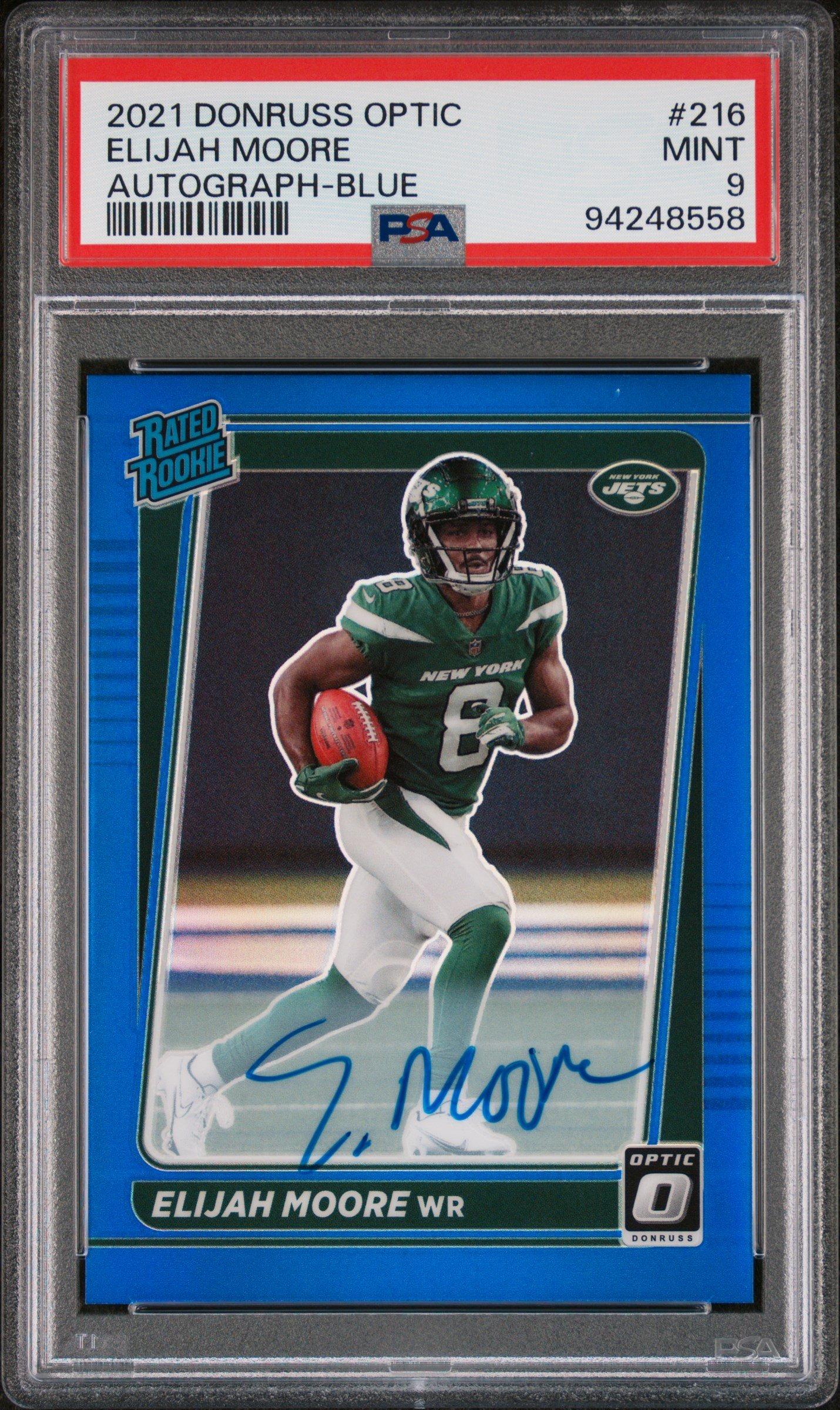 2021 Panini Donruss Optic 216 Elijah Moore Autograph-blue PSA 9