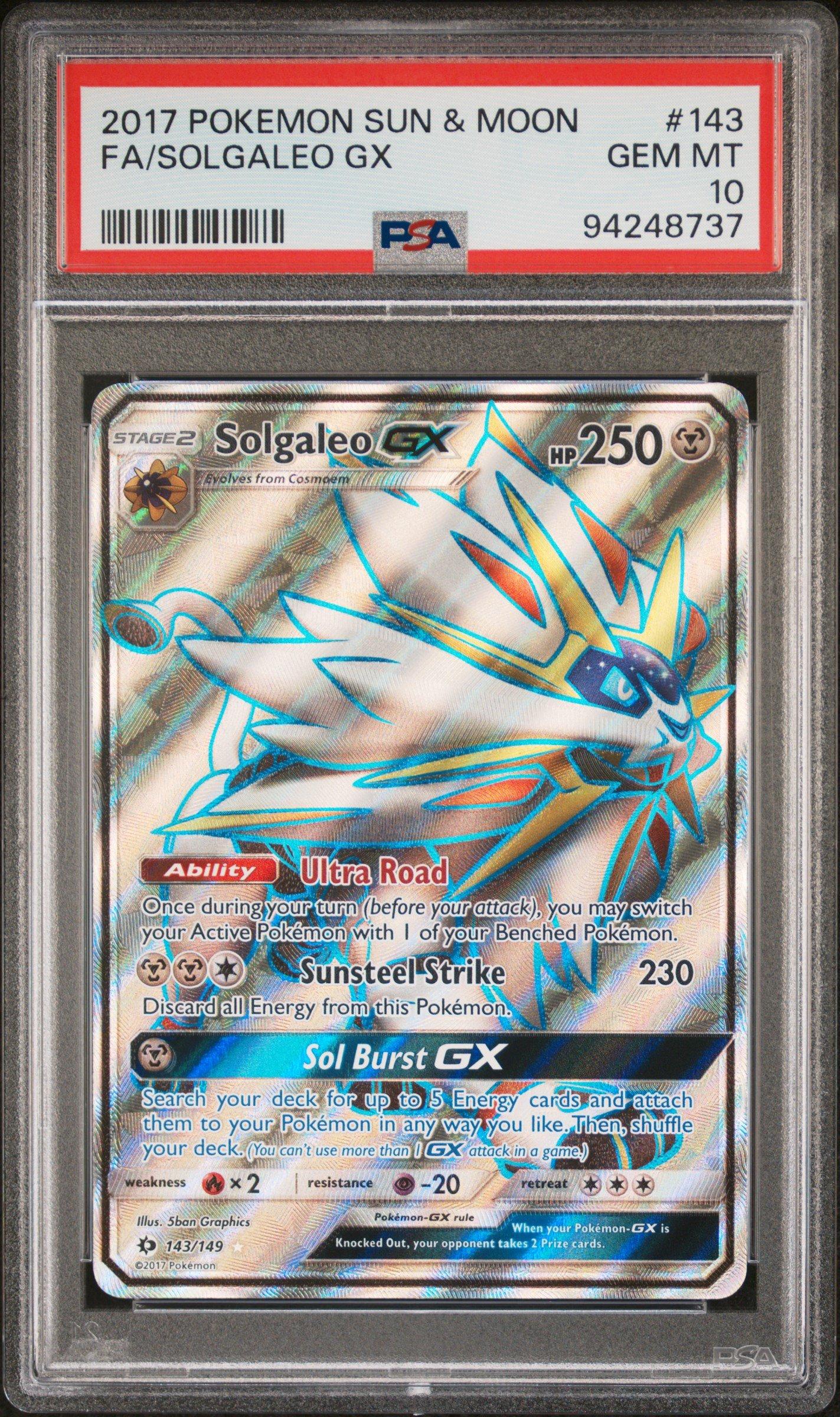 2017 Pokemon Sun & Moon 143 Full Art/solgaleo Gx PSA 10 Graded